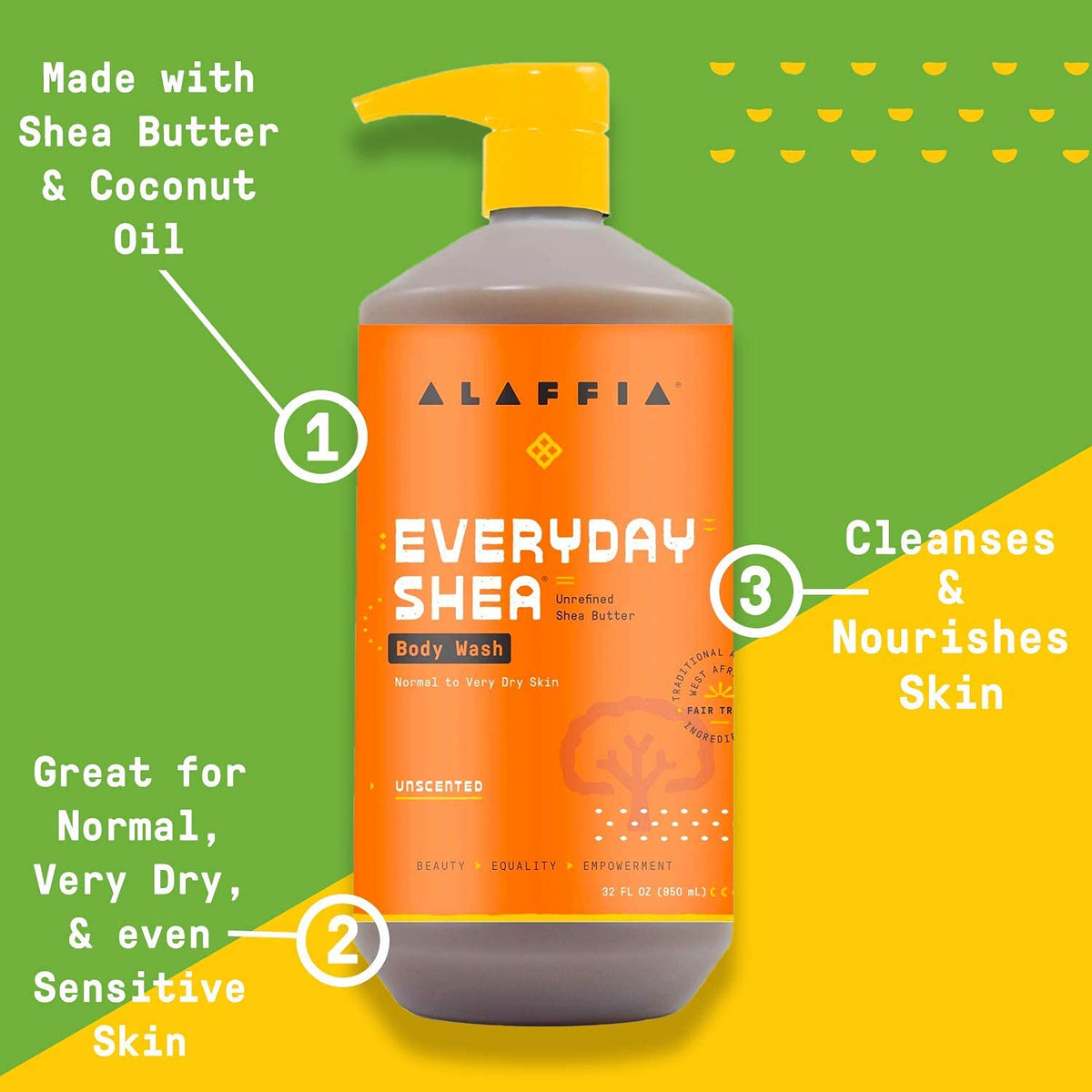 Alaffia EveryDay Shea Body Wash, Unscented 2-Pack, 32 Oz Ea