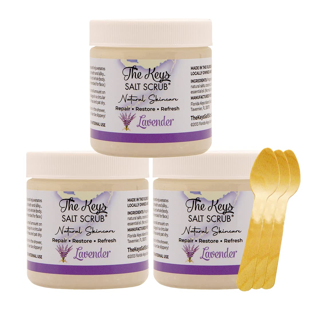 The Keys Salt Scrub -Sea Salt Scrub - Exfoliating Body Scrub with Wooden Spoon - Moisturizing Exfoliator for Hands, Foot, Bath, (12 Ounce (Pack of 1), Mango Coconut)