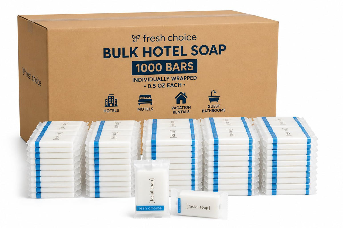 Bulk Hotel Soap, 50 Individually Wrapped Bar Soaps, 0.85 oz Each, Travel Size Guest Toiletries for Hotels, Motels and Vacation Rentals