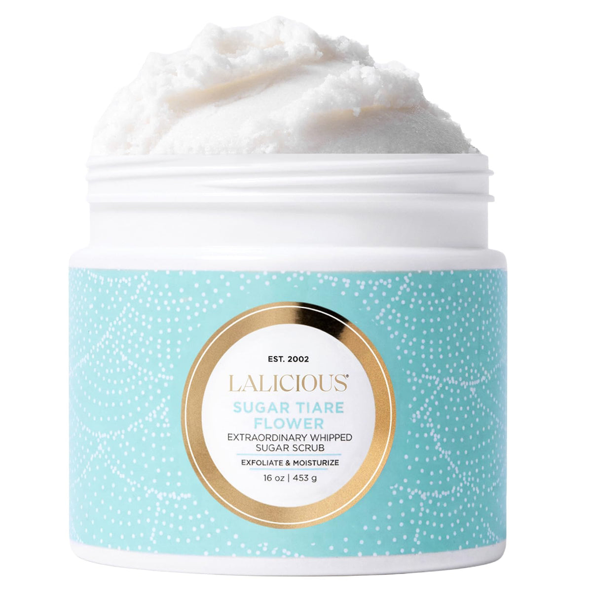 LALICIOUS Sugar Kiss® Exfoliating & Moisturizing Body Scrub | Sugar & Coconut Oil | Pre-Shave Scrub for Ingrown Hairs & Razor Bumps | Gently Buffs & Smooths Sensitive Skin | No Parabens | Large 16oz