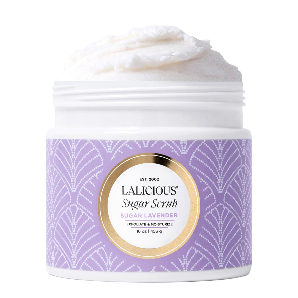 LALICIOUS Sugar Kiss® Exfoliating & Moisturizing Body Scrub | Sugar & Coconut Oil | Pre-Shave Scrub for Ingrown Hairs & Razor Bumps | Gently Buffs & Smooths Sensitive Skin | No Parabens | Large 16oz