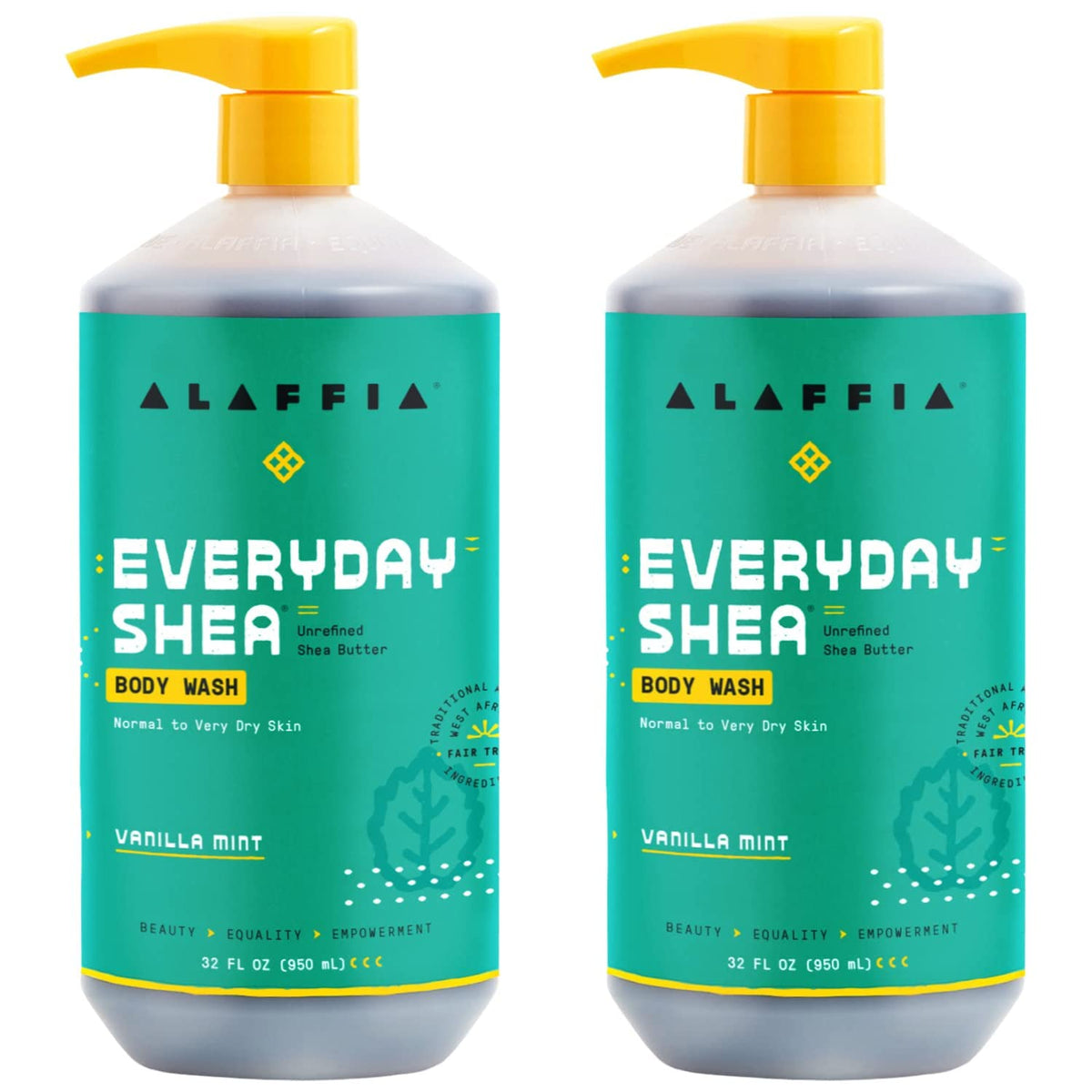 Alaffia EveryDay Shea Body Wash, Unscented 2-Pack, 32 Oz Ea