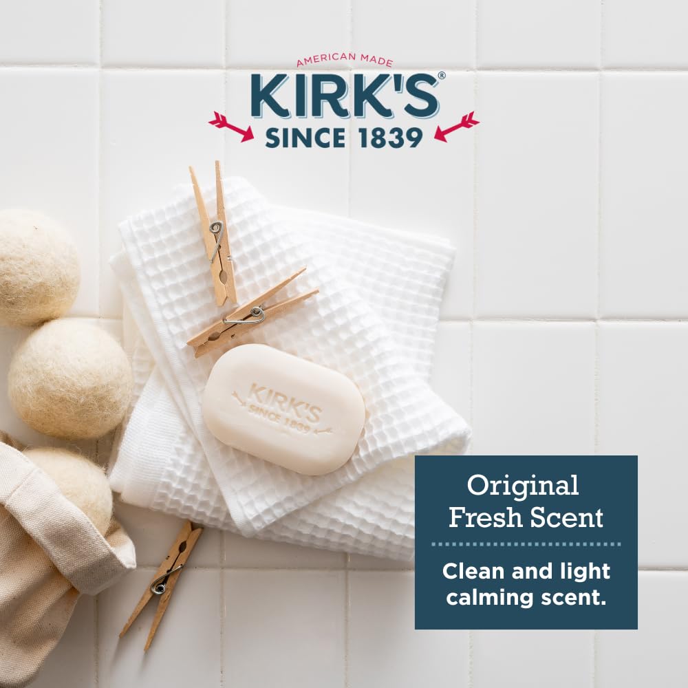 Kirk's Castile Bar Soap for Men, Women, & Children - Made with Premium Coconut Oil, Sensitive Skin Formula, Vegan, Non GMO, Original Fresh Scent, 4 oz. Bars, 24 Pack