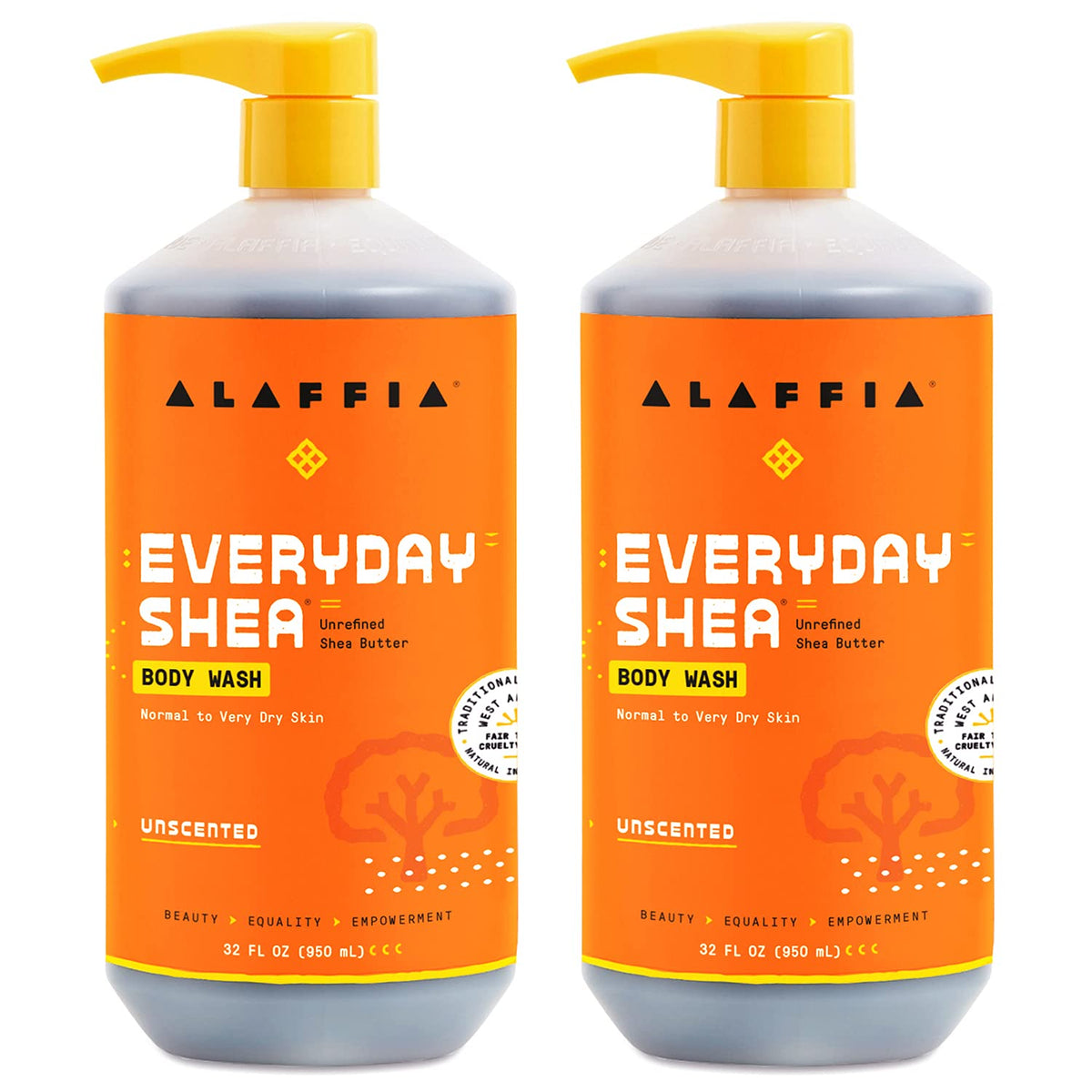 Alaffia EveryDay Shea Body Wash, Unscented 2-Pack, 32 Oz Ea
