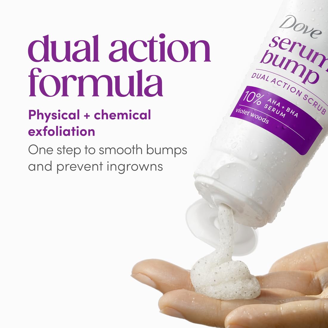 Dove KP Bump Body Scrub with 10% AHA & BHA For Rough Bumpy Skin, Violet Woods Scent, 8.5 OZ