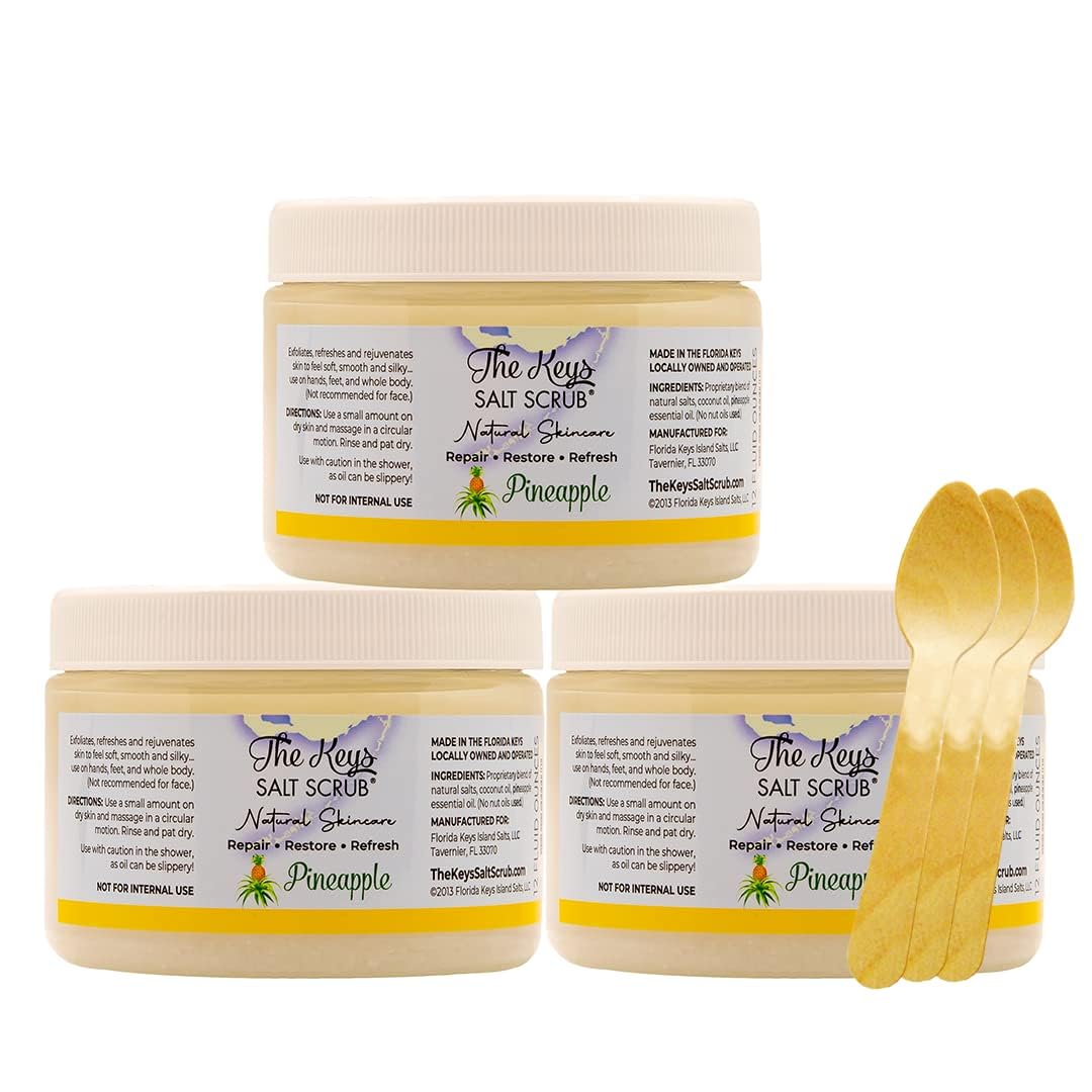 The Keys Salt Scrub -Sea Salt Scrub - Exfoliating Body Scrub with Wooden Spoon - Moisturizing Exfoliator for Hands, Foot, Bath, (12 Ounce (Pack of 1), Mango Coconut)