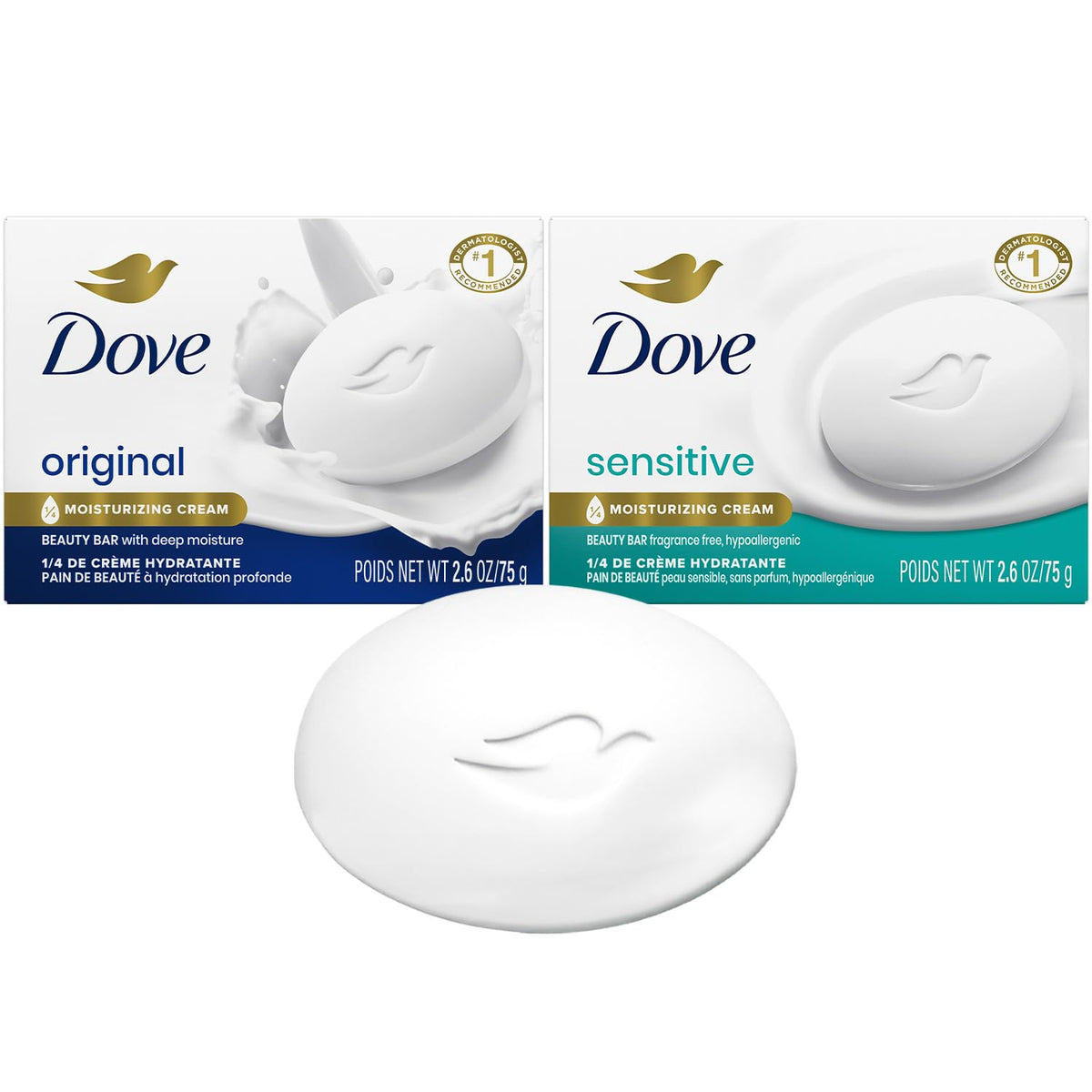Dove Beauty Bar Soap Original, Pack of 36 with 1/4 Moisturizing Cream 2.6oz