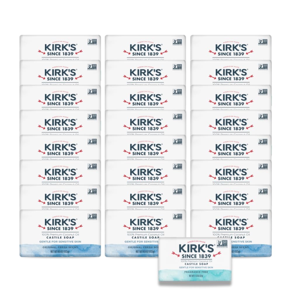 Kirk's Castile Bar Soap, Lavender & Vanilla - Clinically Tested, Safe for Sensitive Skin with Coconut Oil, Vegan and Non-GMO - 4 oz Bars, 6 Pack