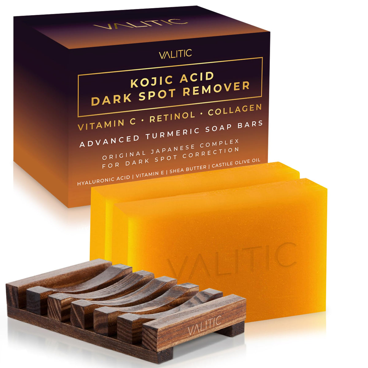 VALITIC Kojic Acid Dark Spot Remover Soap Bars, Turmeric Bar Soaps 3 Pack