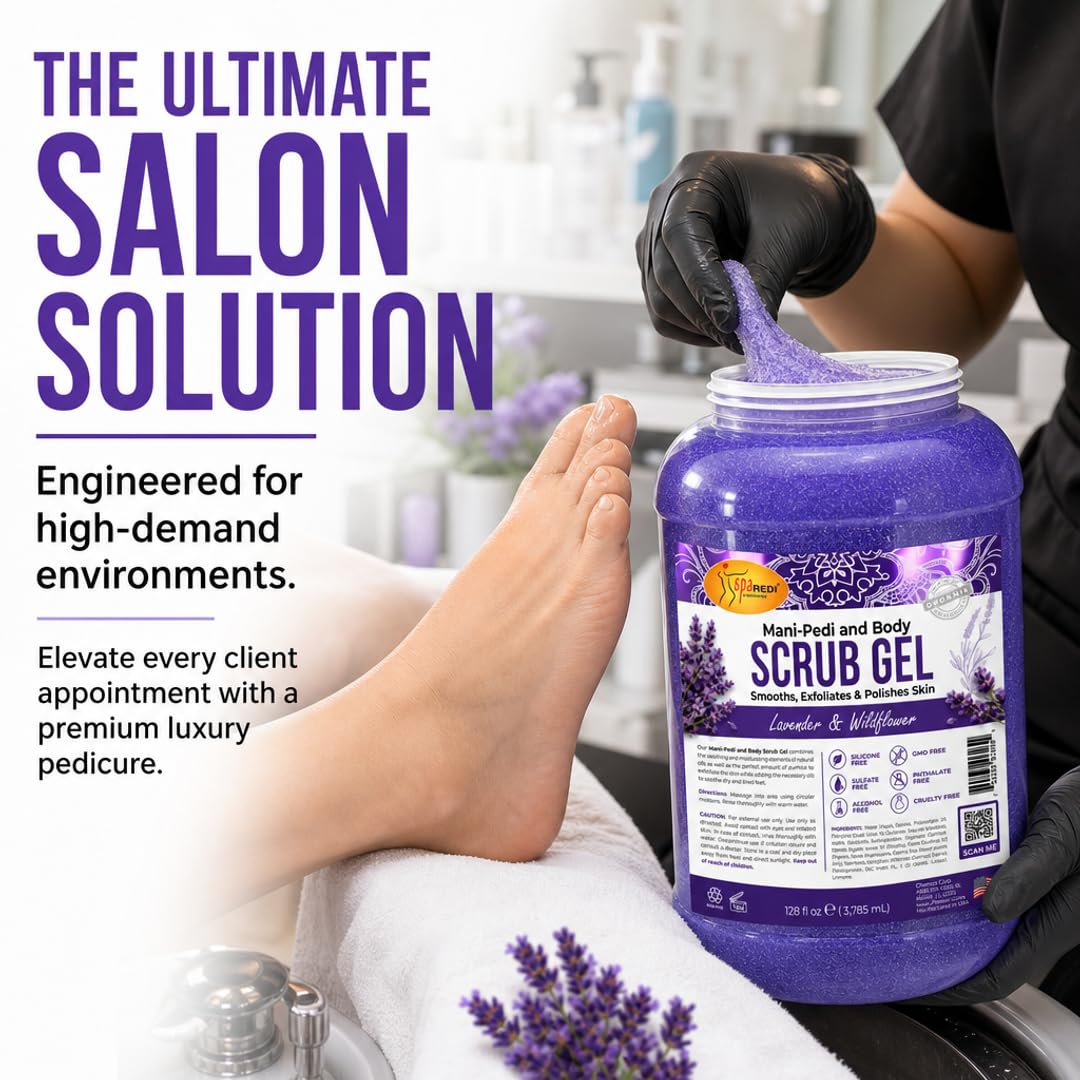 SPA REDI Exfoliating Body & Skincare Treatment Multi-Purpose Professional & At-Home Skin Refinement, Exfoliate Hydrate Transform for Holistic Transformation, Lavender & Wildflower 128 Oz Pkg May Vary