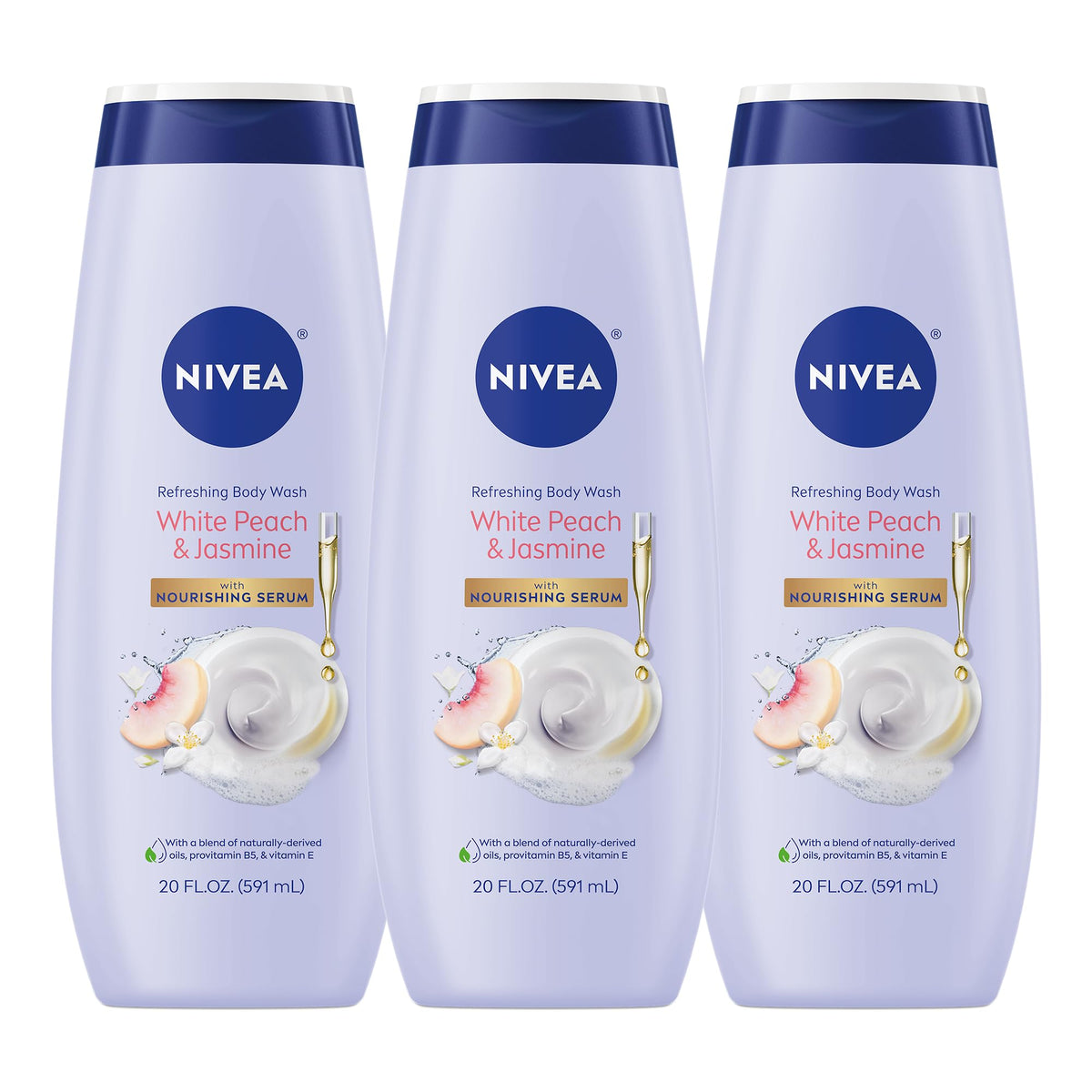 NIVEA Refreshing White Peach and Jasmine Body Wash, 20 FL OZ