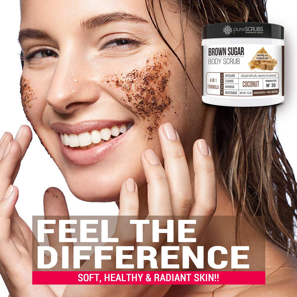 pureSCRUBS Premium Coconut Brown Sugar Scrub, Exfoliating Body Scrub Set