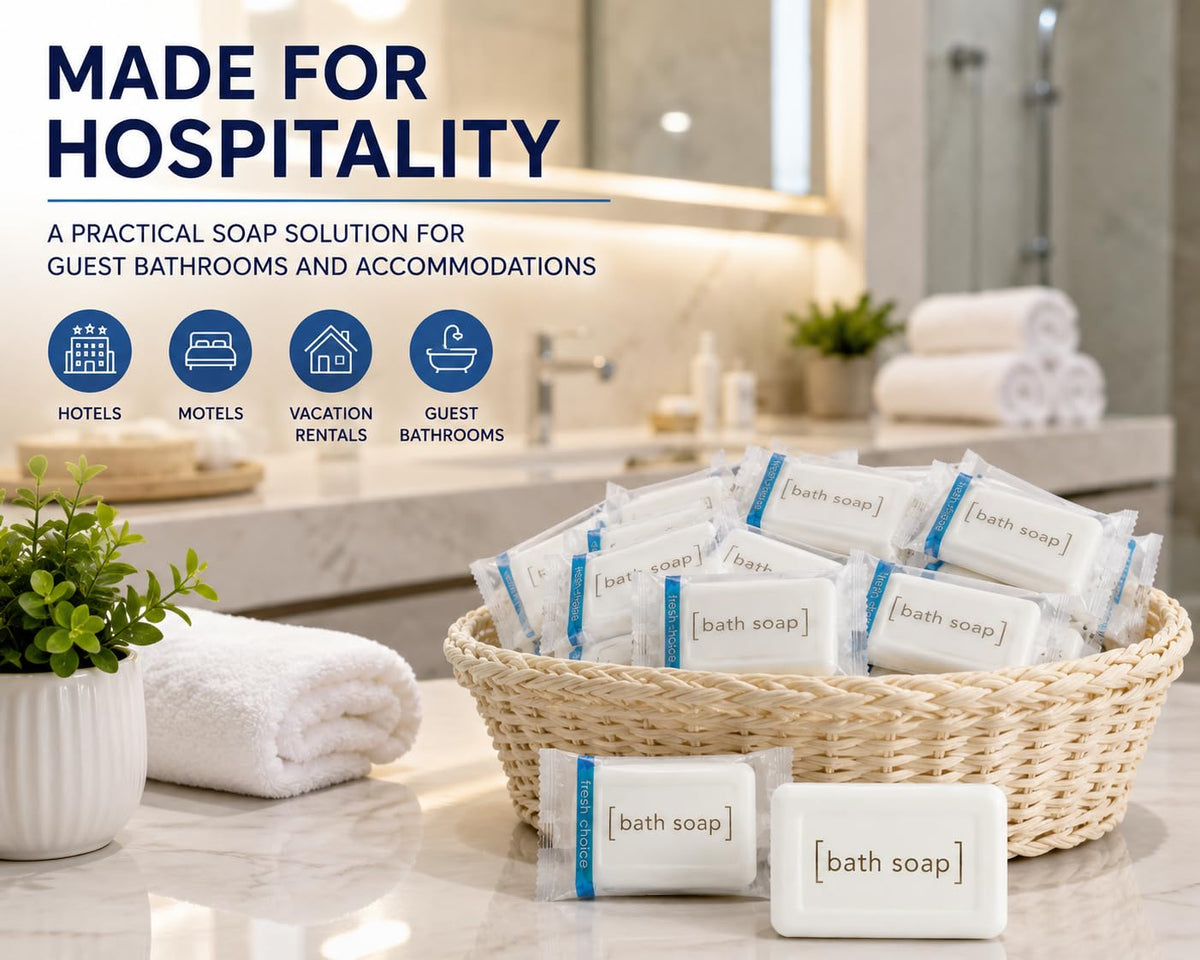 Bulk Hotel Soap, 50 Individually Wrapped Bar Soaps, 0.85 oz Each, Travel Size Guest Toiletries for Hotels, Motels and Vacation Rentals