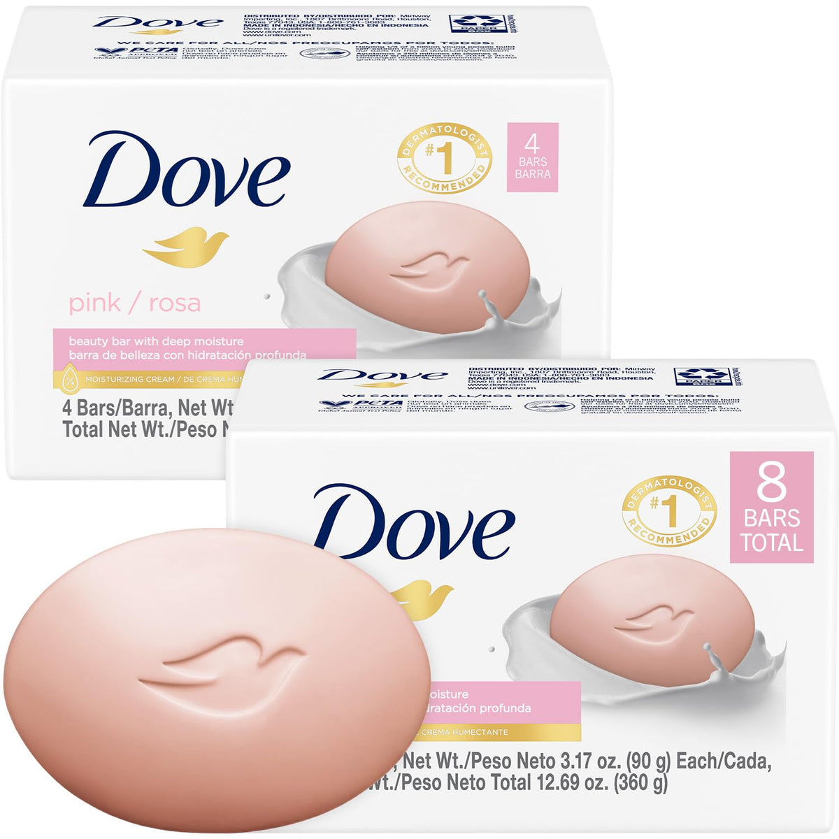 Dove Pink Rosa Beauty Bar Soap 8 Count, Cleanser, 3.75 oz I beauty bar