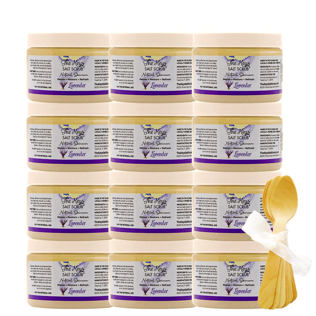 The Keys Salt Scrub -Sea Salt Scrub - Exfoliating Body Scrub with Wooden Spoon - Moisturizing Exfoliator for Hands, Foot, Bath, (12 Ounce (Pack of 1), Mango Coconut)