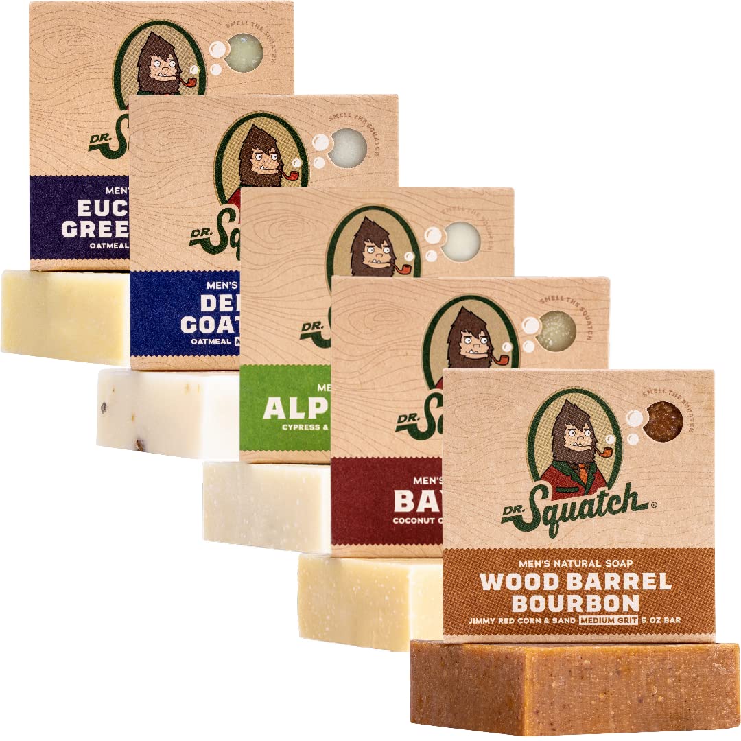 Dr. Squatch Natural Men’s Bar Soap - Cold Process Body Soap Bar with Natural Oils - Gifts for Men - Summer Citrus, Coconut Castaway, Fresh Falls, Coastal Mist & More (5 oz, 5-Pack, Scents May Vary)
