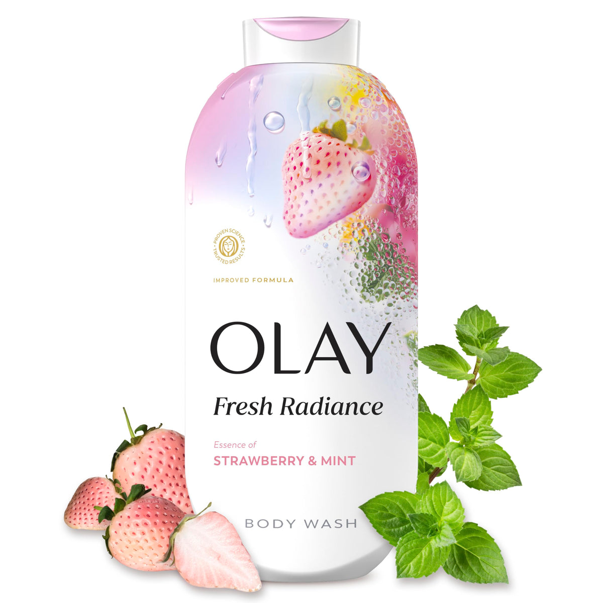 Olay Body Wash for Women, Fresh Radiance, 24/7 Skin-Loving Freshness, Visibly Radiant, Plant Based Cleansers, Vitamin B3 & Antioxidant Blend, For All Skin Types, Orchid & Black Currant Scent, 22 fl oz