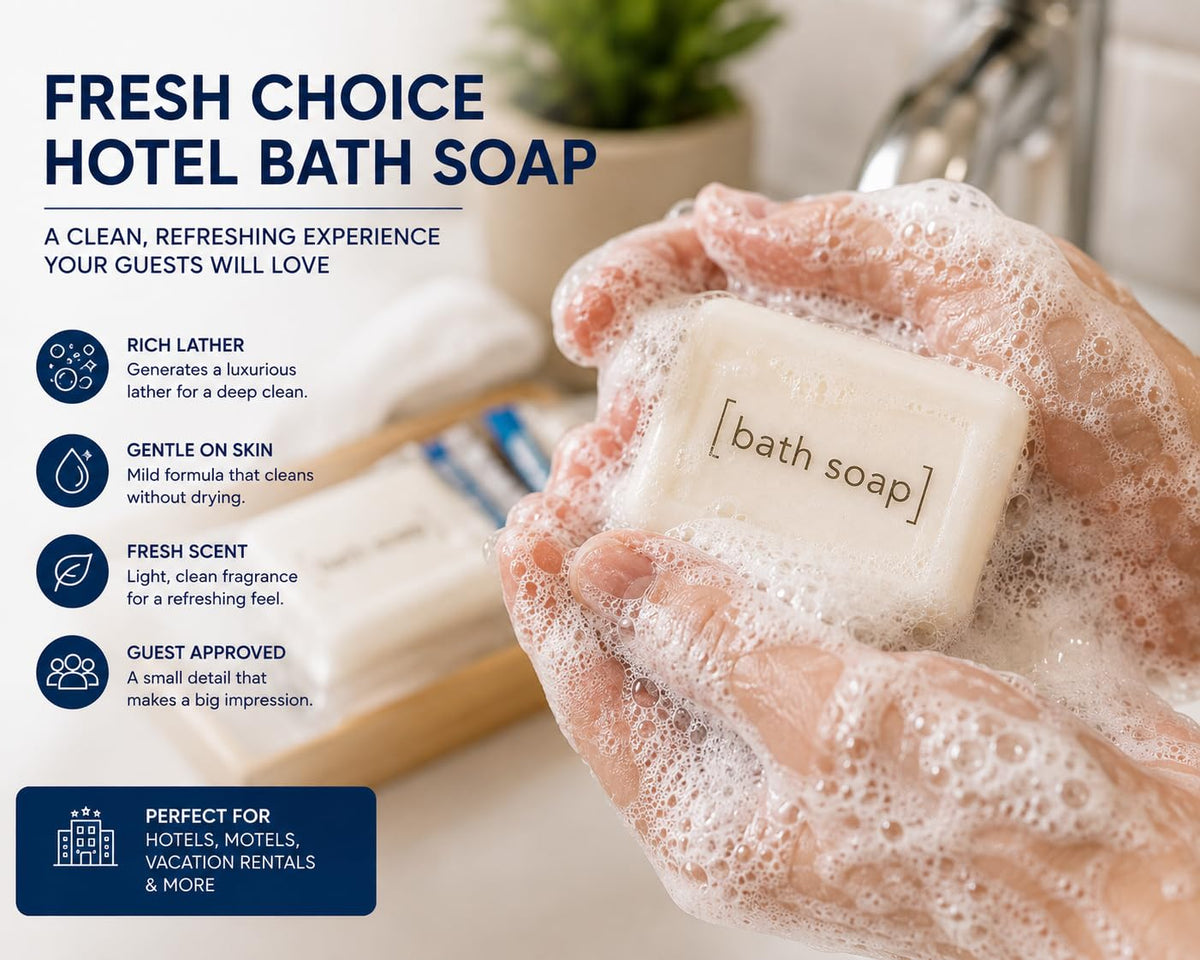 Bulk Hotel Soap, 50 Individually Wrapped Bar Soaps, 0.85 oz Each, Travel Size Guest Toiletries for Hotels, Motels and Vacation Rentals