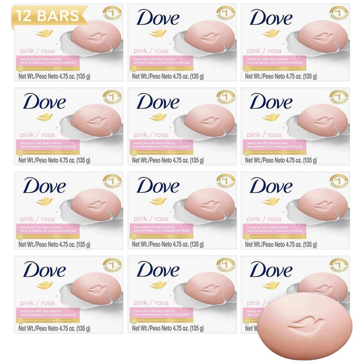 Dove Pink Rosa Beauty Bar Soap 8 Count, Cleanser, 3.75 oz I beauty bar
