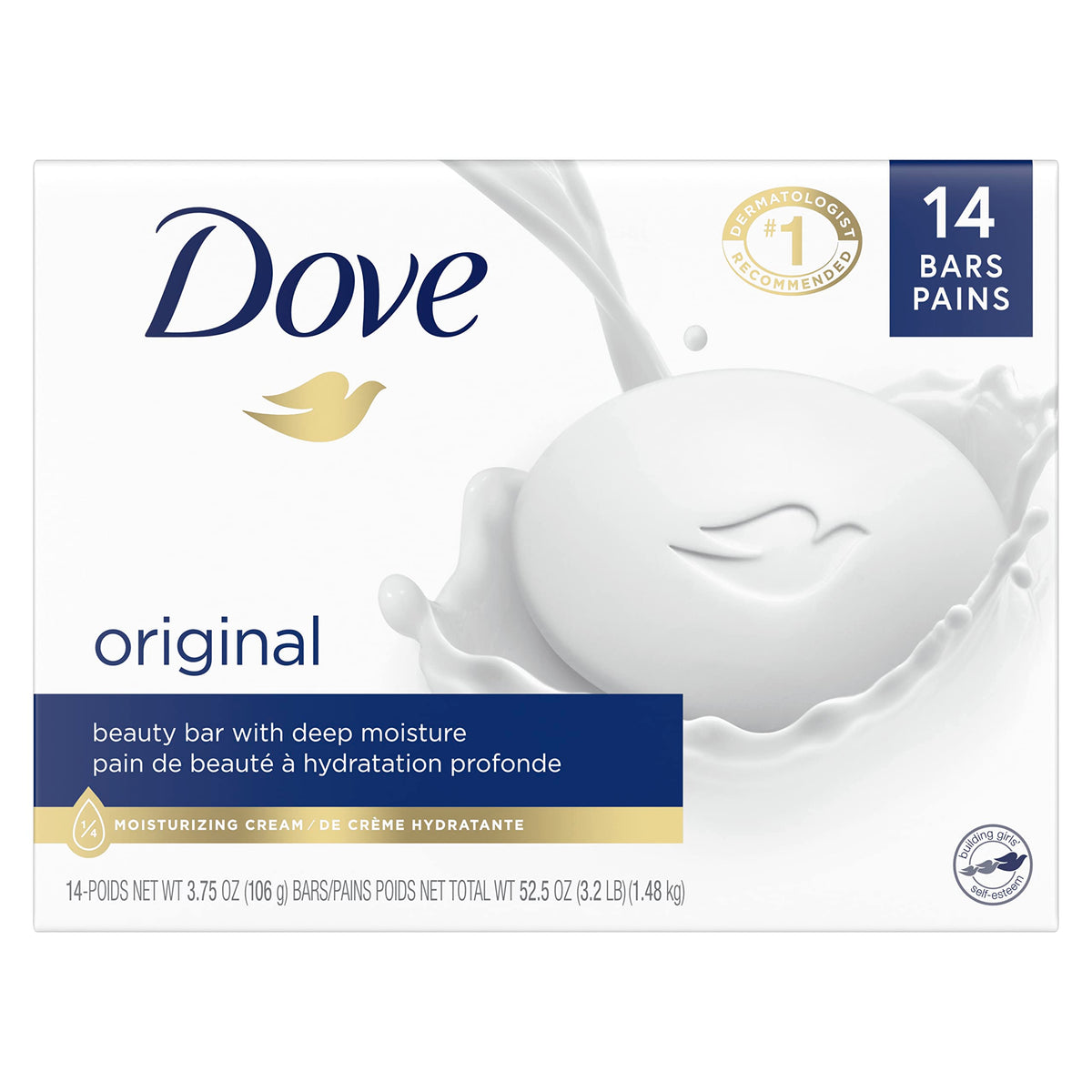Dove Beauty Bar Soap Original, Pack of 36 with 1/4 Moisturizing Cream 2.6oz