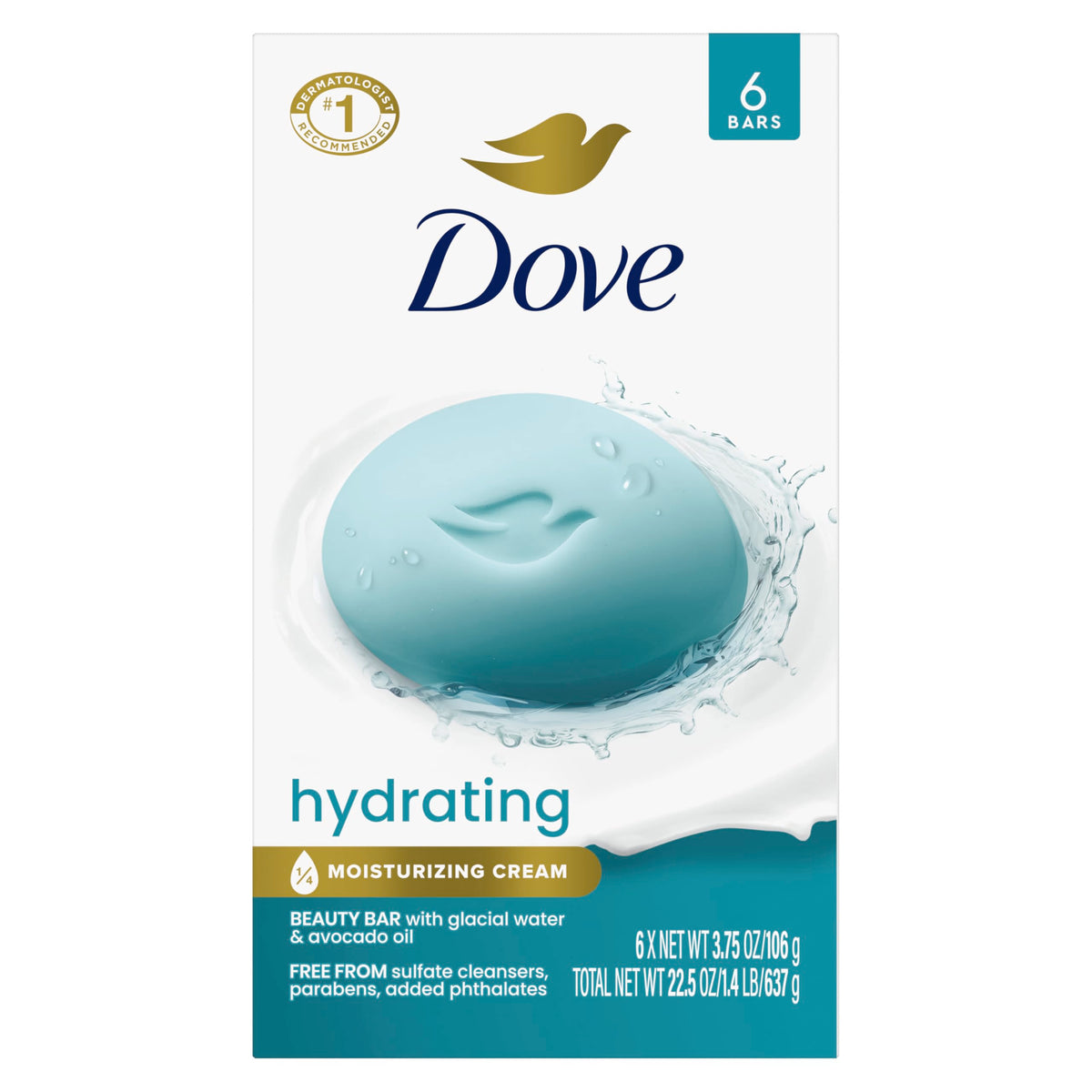 Dove Beauty Bar Soap , Glacial Water & Avocado Oil, I 6 Count 3.75 oz