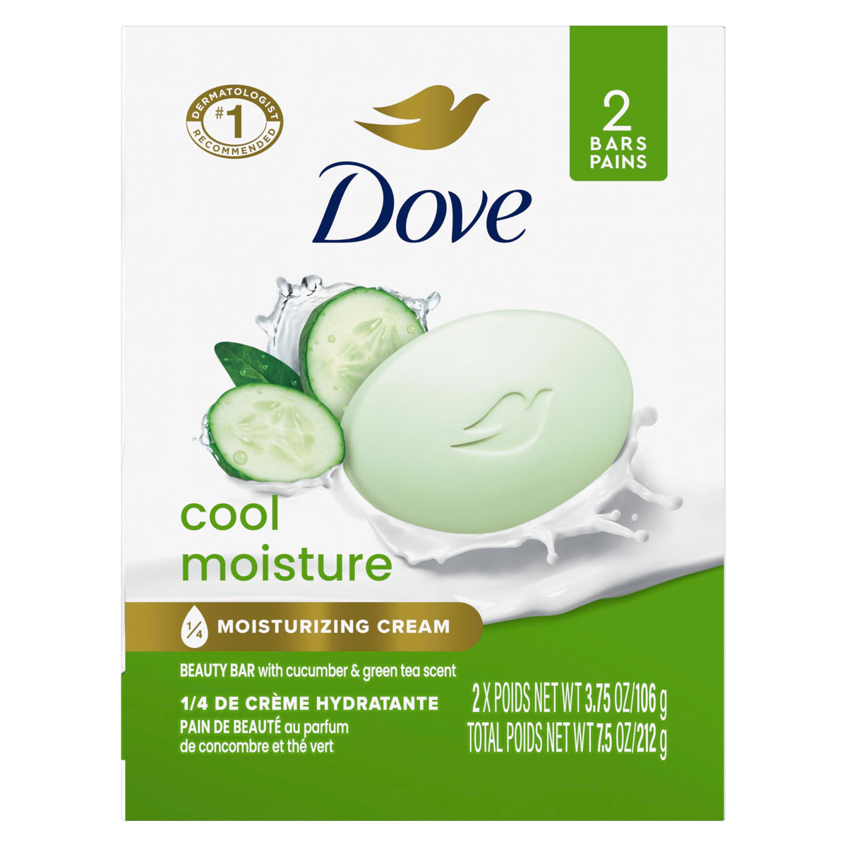 Dove Beauty Bar Soap Cool Moisture Cucumber & Green Tea Scent 6 Bars 3.75oz