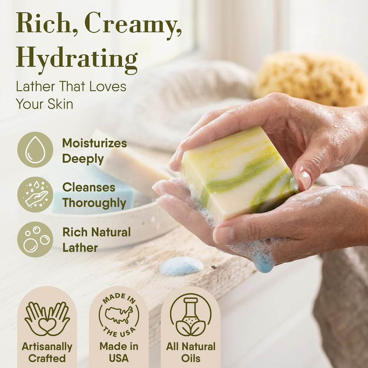360Feel Fresh Bar Soap Set - Made in the USA - Castile Handmade Natural Cold Processed - Gentle on Sensitive Skin - 4 Refreshing Scents Aloe Vera, Cotton Blossom, Spring Scrub, Cool Water-5oz, 4-Pack