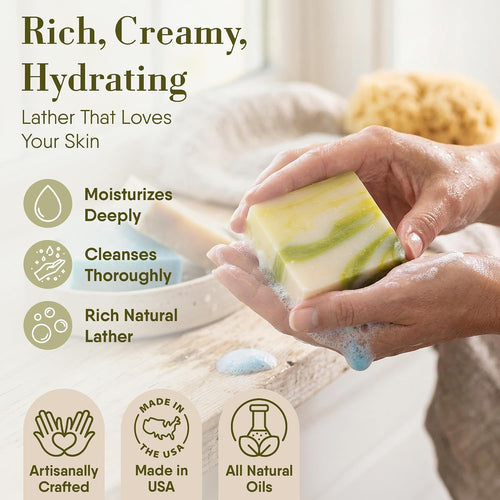 360Feel Fresh Bar Soap Set - Made in the USA - Castile Handmade Natural Cold Processed - Gentle on Sensitive Skin - 4 Refreshing Scents Aloe Vera, Cotton Blossom, Spring Scrub, Cool Water-5oz, 4-Pack