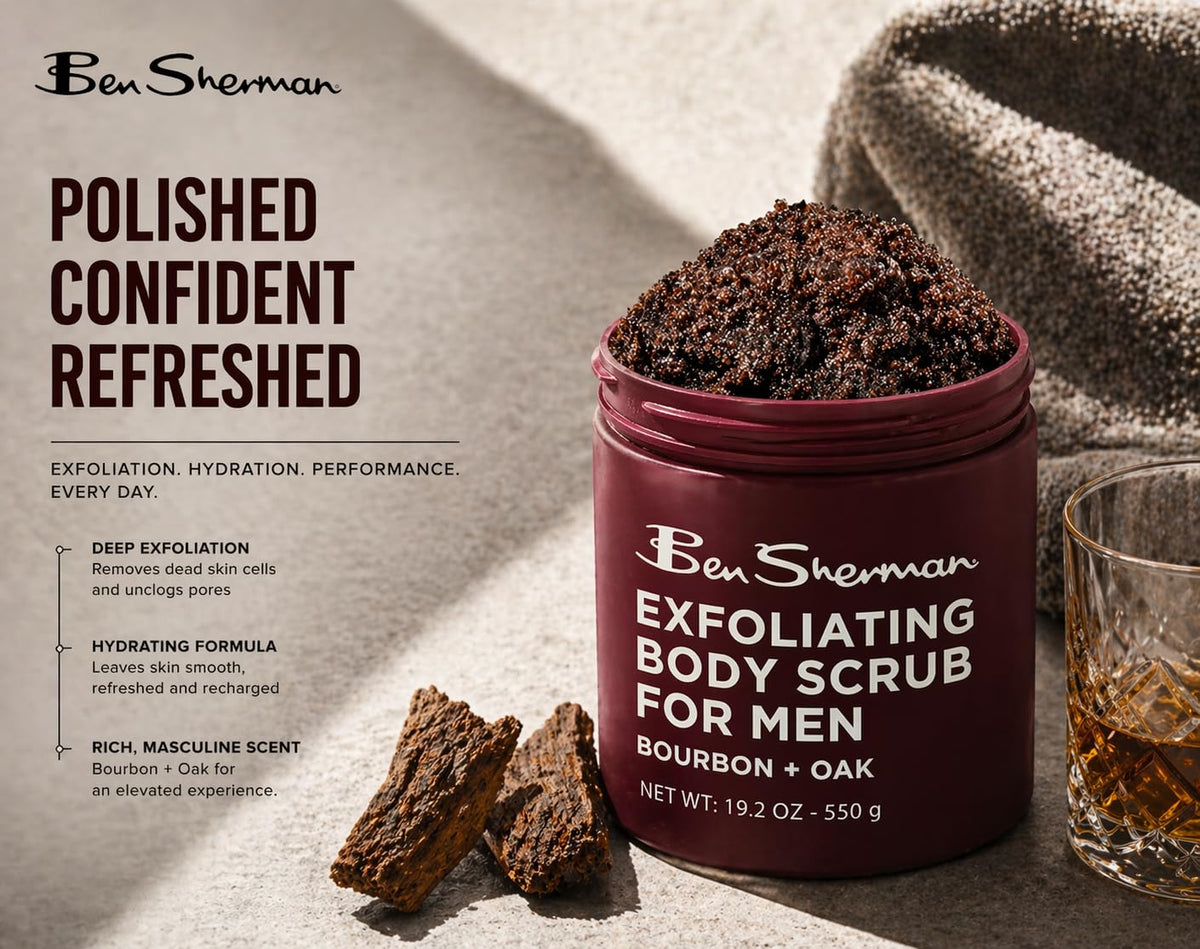 Ben Sherman Exfoliating Body Scrub For Men with Shea Butter Vitamin A and C, Moisturizing Hydrating Body Scrub for Healthy Skin