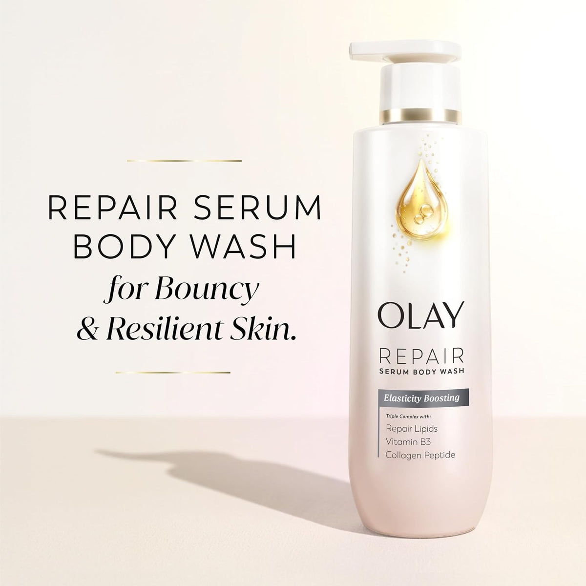 Olay Elasticity Boosting Repair Body Wash for Women, Triple Complex with Repair Lipds, Vitamin B3 & Collagen Peptide, Intense Hydration & Long-Lasting Moisture, For All Skin Types, 20 oz (Pack of 4)