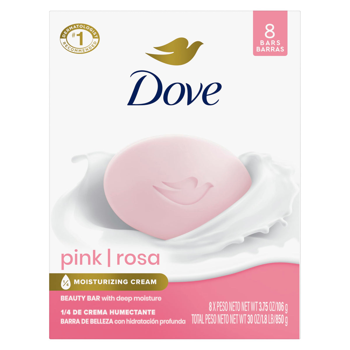 Dove Pink Rosa Beauty Bar Soap 8 Count, Cleanser, 3.75 oz I beauty bar