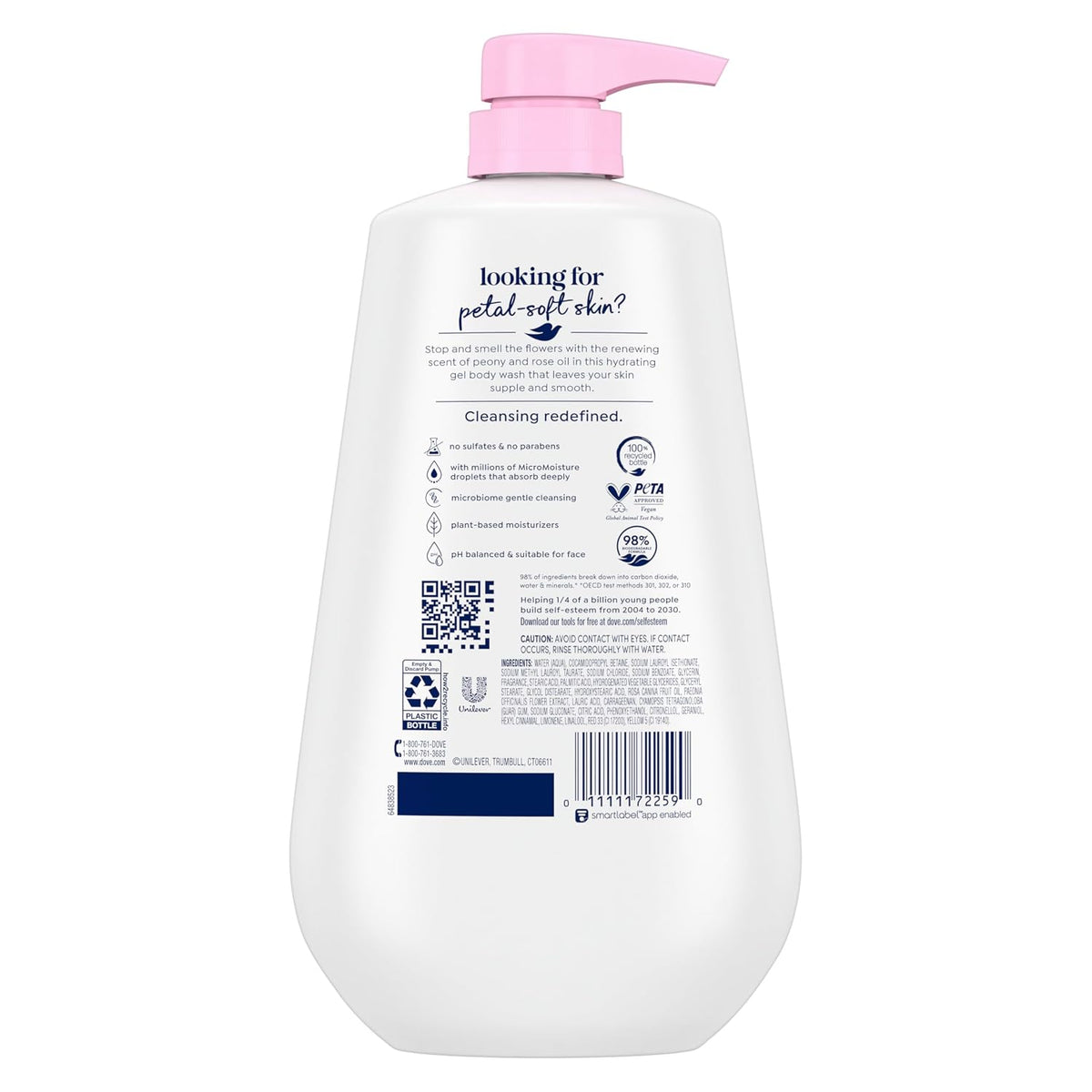 Dove 24hr Renew Lotion Body Wash MicroMoisture, Peony & Rose Oil, 30.6 oz