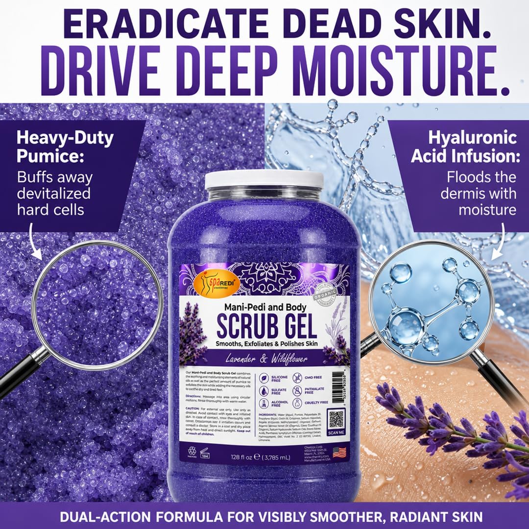 SPA REDI Exfoliating Body & Skincare Treatment Multi-Purpose Professional & At-Home Skin Refinement, Exfoliate Hydrate Transform for Holistic Transformation, Lavender & Wildflower 128 Oz Pkg May Vary