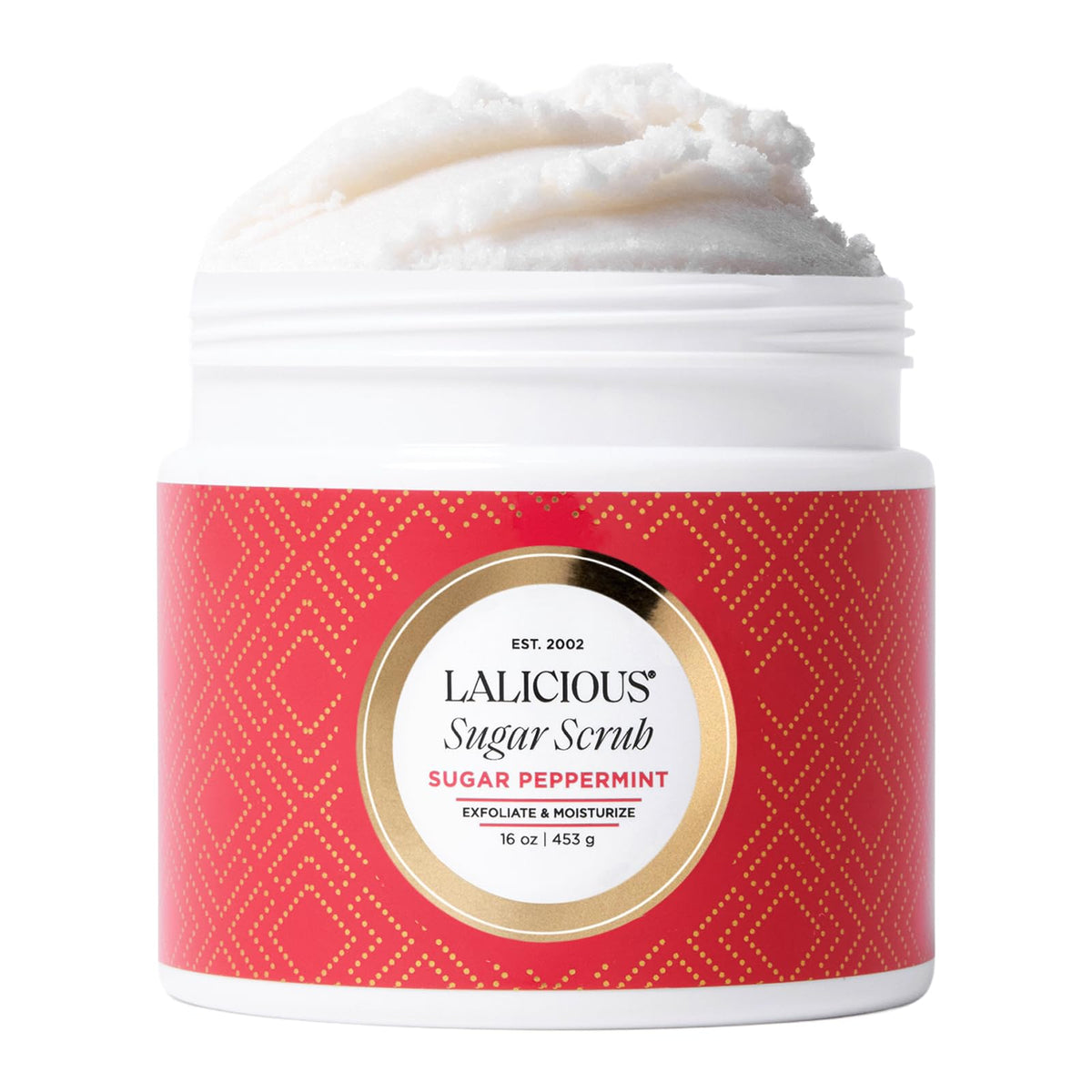 LALICIOUS Sugar Kiss® Exfoliating & Moisturizing Body Scrub | Sugar & Coconut Oil | Pre-Shave Scrub for Ingrown Hairs & Razor Bumps | Gently Buffs & Smooths Sensitive Skin | No Parabens | Large 16oz