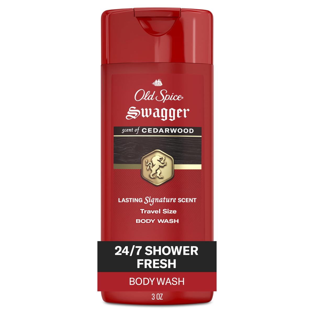 Old Spice Refreshing Body Wash for Men, 3X Defense, 24/7 Shower Fresh with Long Lasting Scent, Red Collection, Swagger with Cedarwood Scent, 24 oz (Pack of 2)