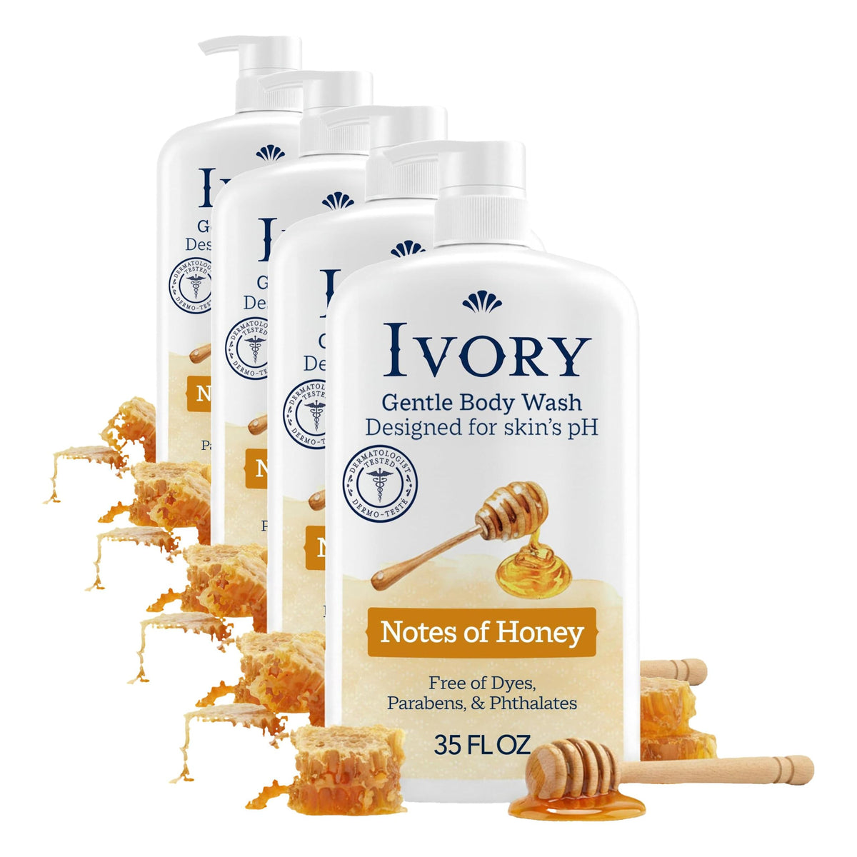 Ivory Body Wash, Designed for the Whole Family, Gentle Formula, Free of Dyes Heavy Perfumes Parabens Phthalates & Silicones, Designed for Skin's pH, Water Lily Scent, 35 oz
