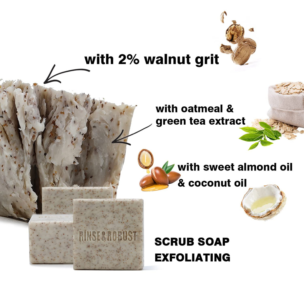 Rinse & Robust Mens Bar Soap 6Pcs Cleansing All Natural Handmade Mens Moisturizing&Exfoliating Oatmeal Scrub Soap Gift for Men Body&Hand All Skin Type|6 Different Scents |5.3 oz of 6 Bars