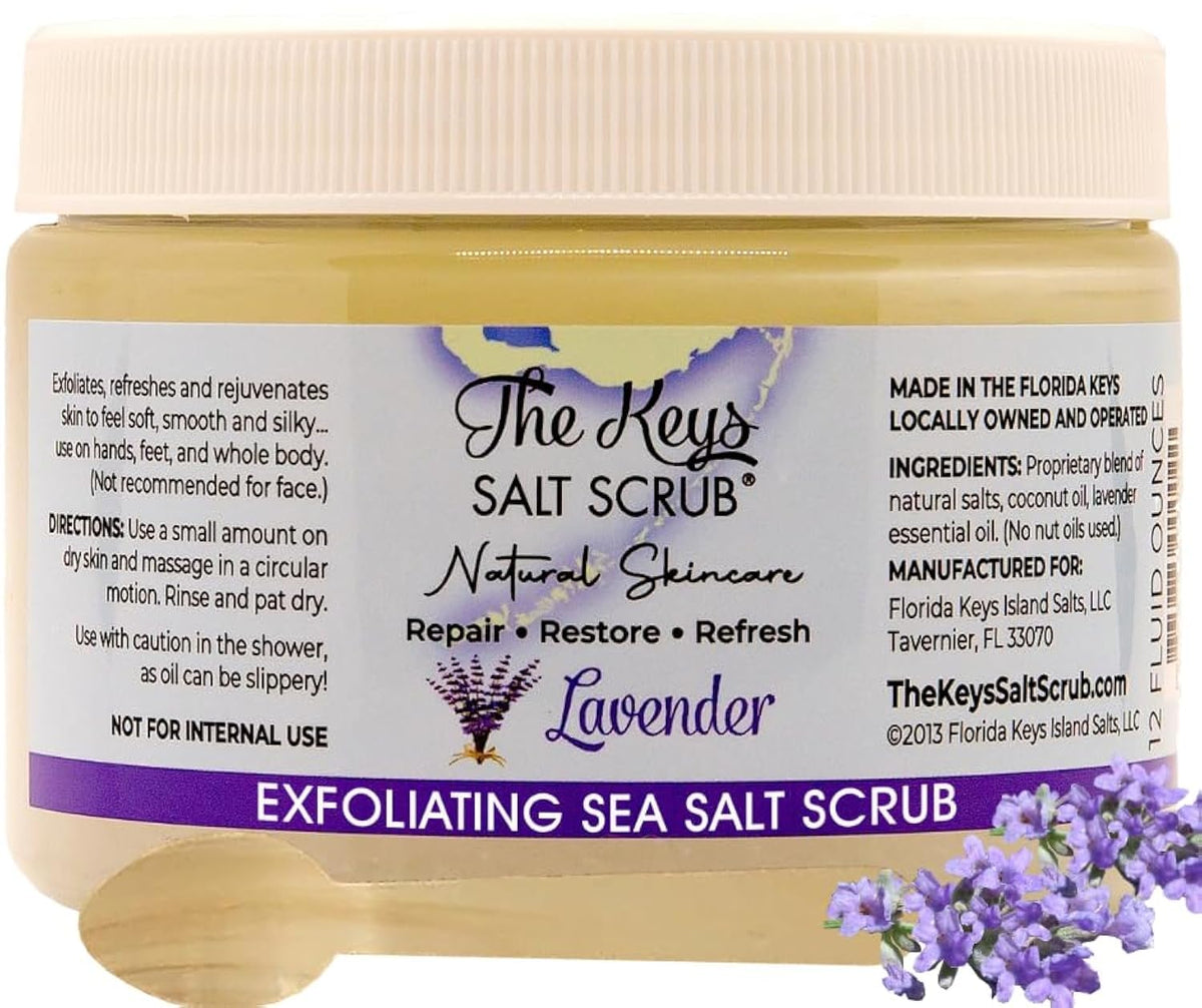 The Keys Salt Scrub -Sea Salt Scrub - Exfoliating Body Scrub with Wooden Spoon - Moisturizing Exfoliator for Hands, Foot, Bath, (12 Ounce (Pack of 1), Mango Coconut)