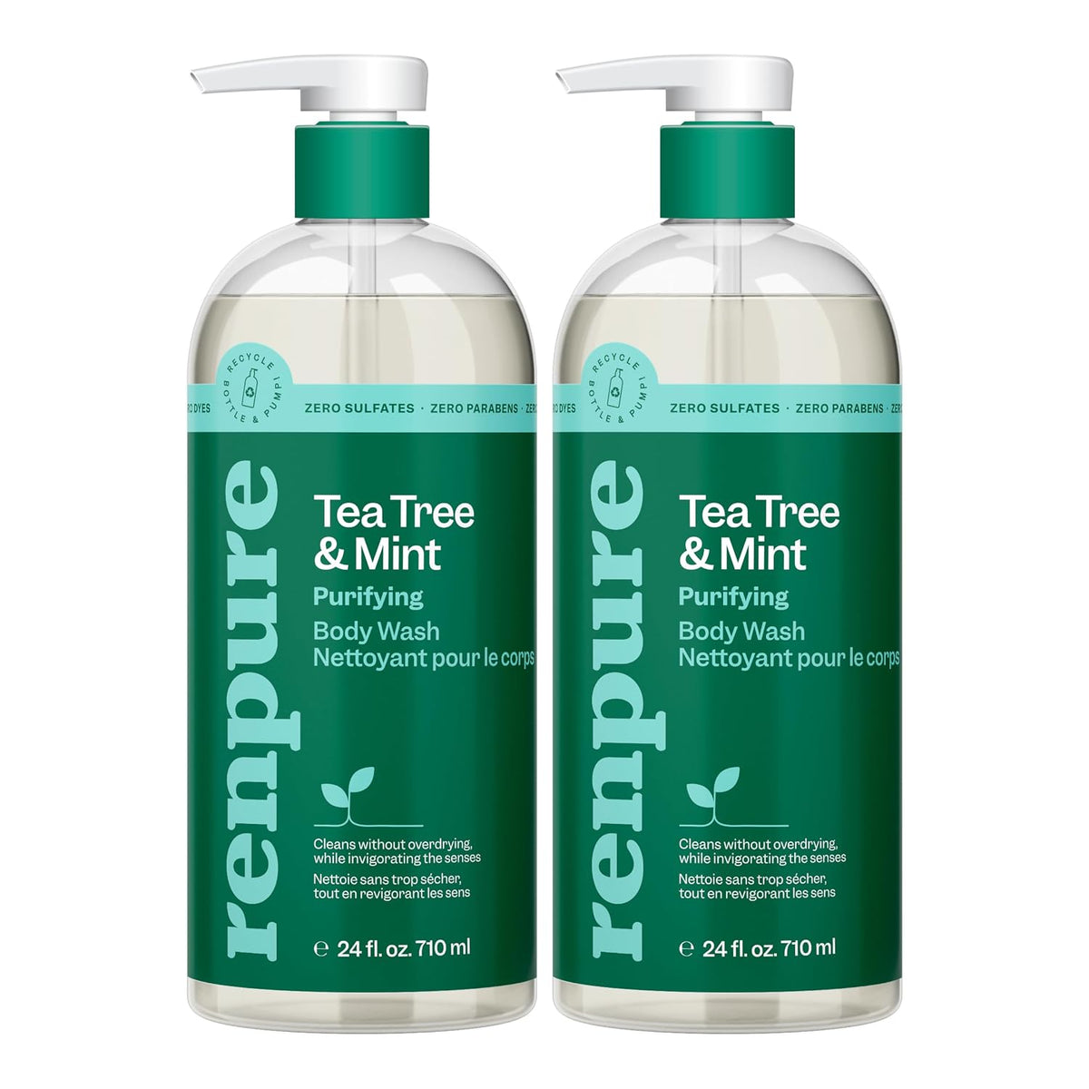 RENPURE Tea Tree & Mint Purifying Body Wash for All Skin Types, 2x24oz