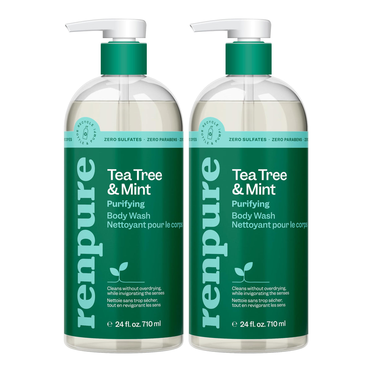 RENPURE Tea Tree & Mint Purifying Body Wash for All Skin Types, 2x24oz