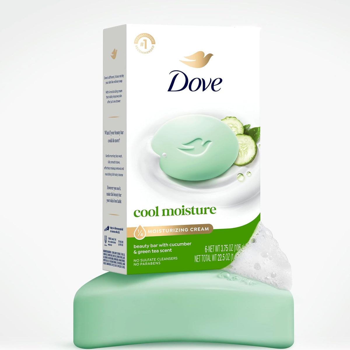 Dove Skin Care Beauty Bar For Softer Skin Cucumber And Green Tea More Moisturizing Than Bar Soap 3.75 oz 6 Bars