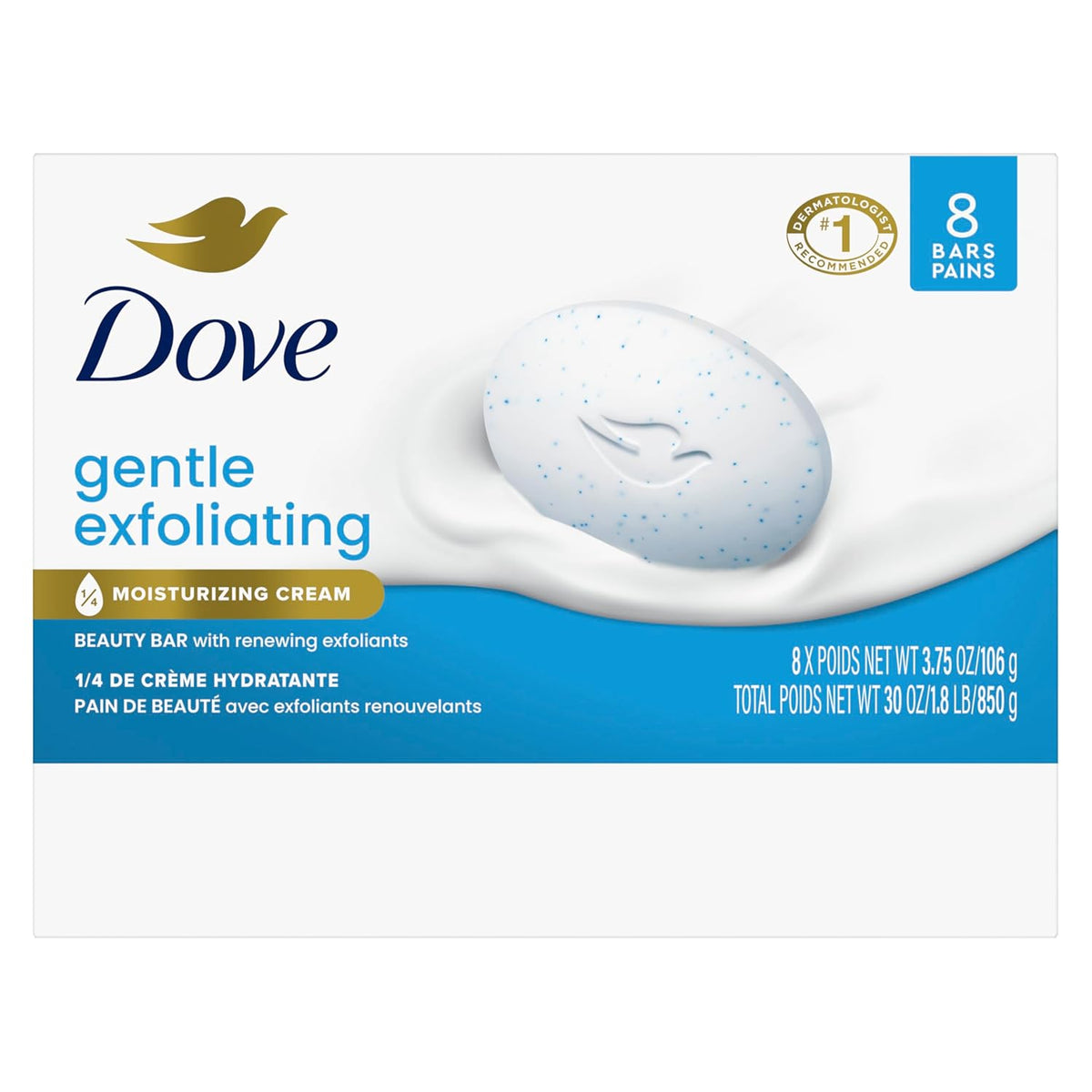 Dove Gentle Exfoliating Beauty Bar Soap , Renewing 8 Count 3.75 oz