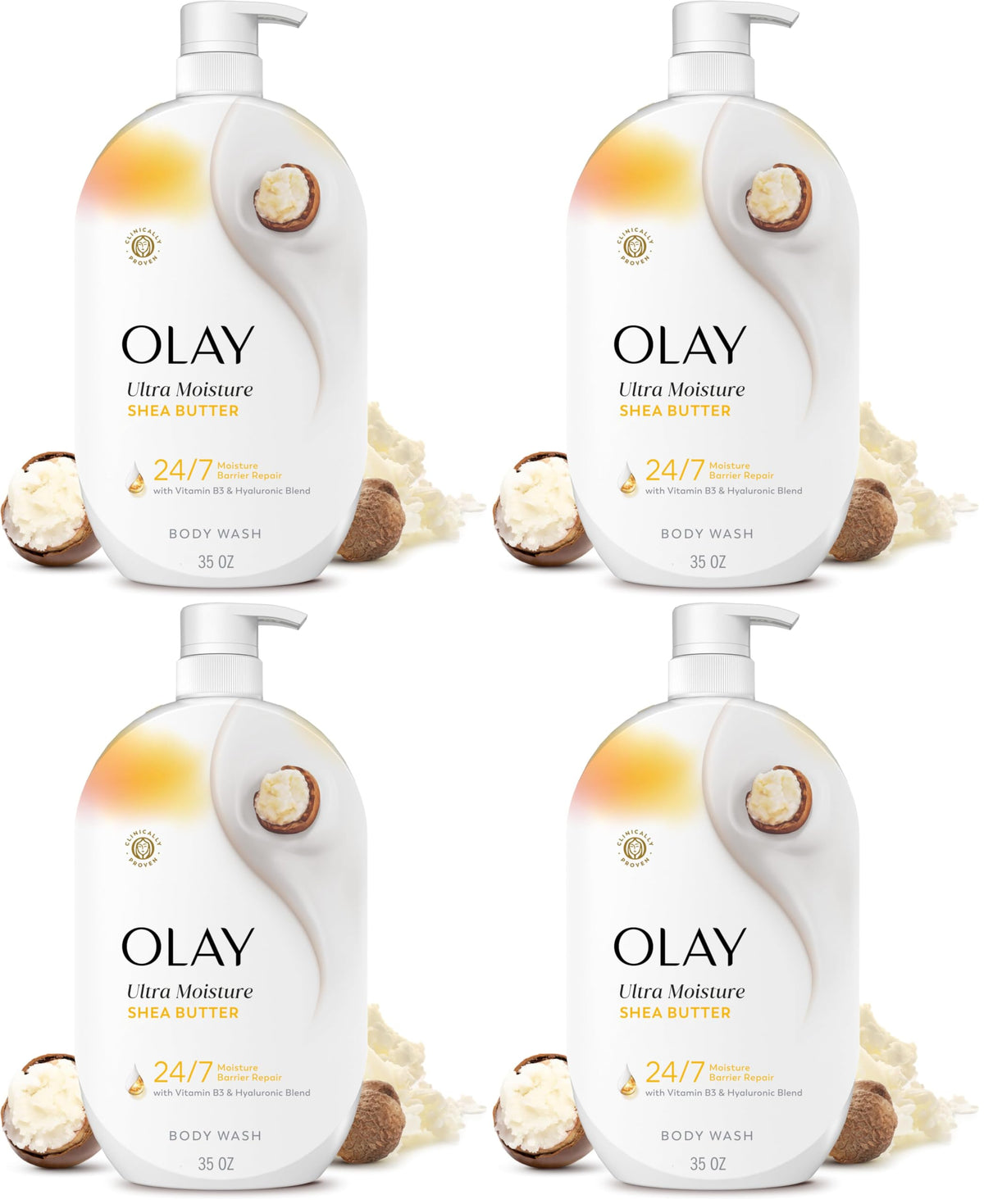 Olay Body Wash for Women, Ultra Moisture, 24/7 Moisture Barrier Repair, Hydrating Formula for Visibly Healthy Soft Skin, Vitamin B3 & Hyaluronic Blend, For All Skin Types, Shea Butter Scent, 35 fl oz
