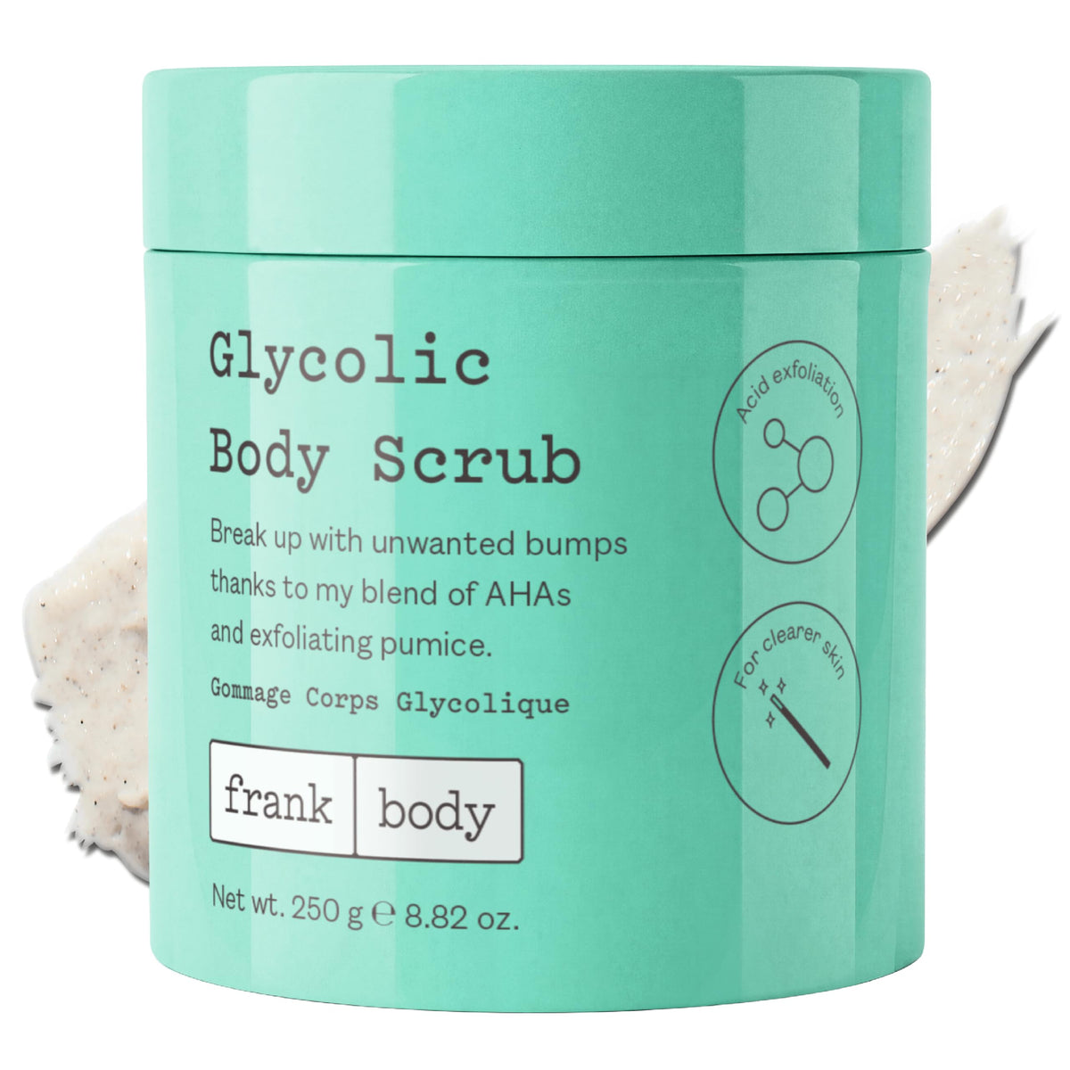 frank body Glycolic Acid Body Scrub | Fights KP & Breakouts, Spots & Tighten Pores | Reduces Acne with Niacinamide & Soothes with Witch Hazel | Glycolic Acid & Pumice | 8.82 oz | Pack of 1