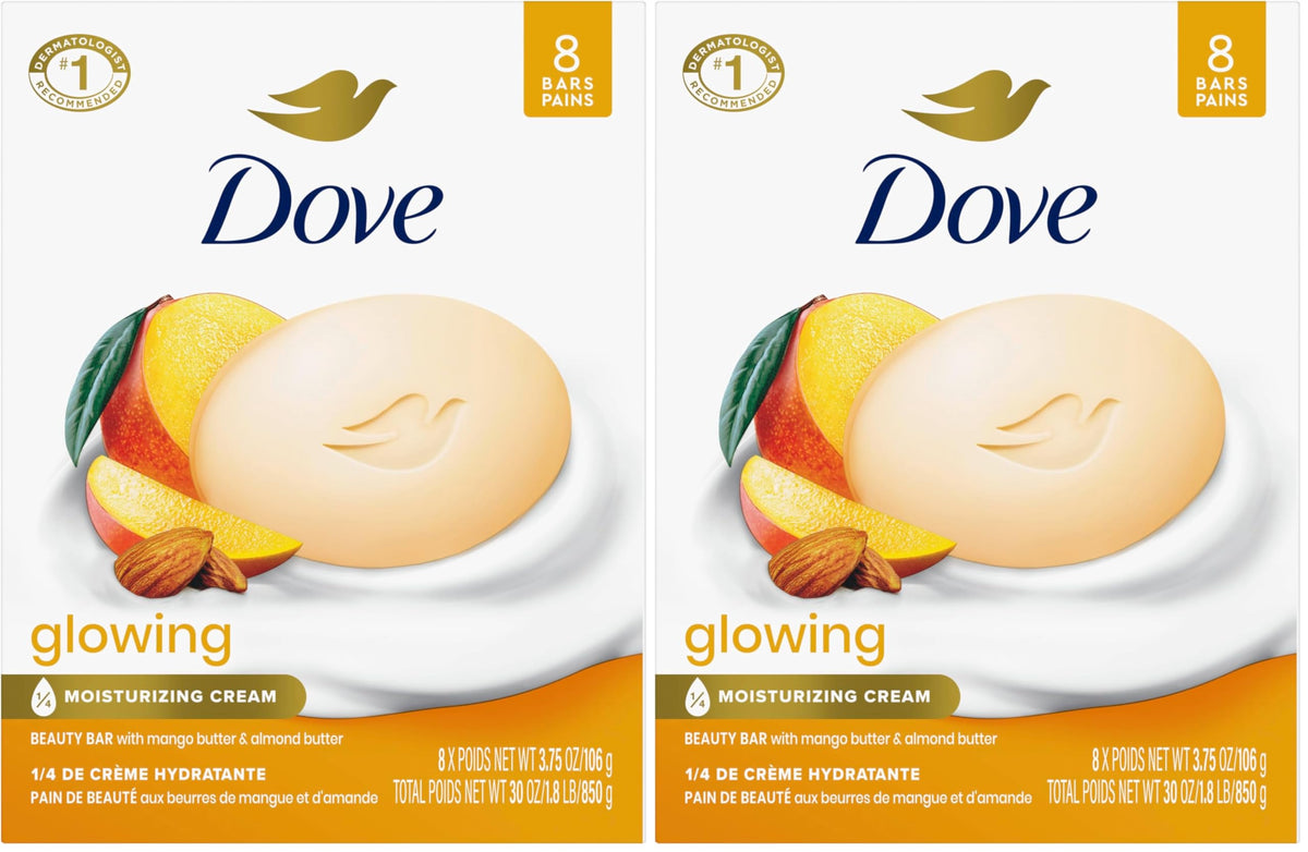 Dove Glowing Beauty Bar Soap , Mango & Almond Butters, I 8 Count 3.75 oz