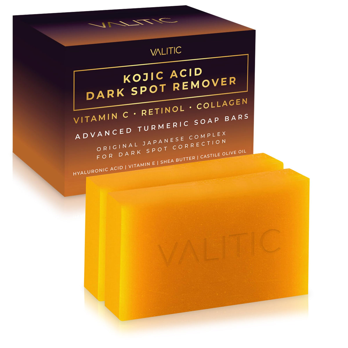 VALITIC Kojic Acid Dark Spot Remover Soap Bars, Turmeric Bar Soaps 3 Pack