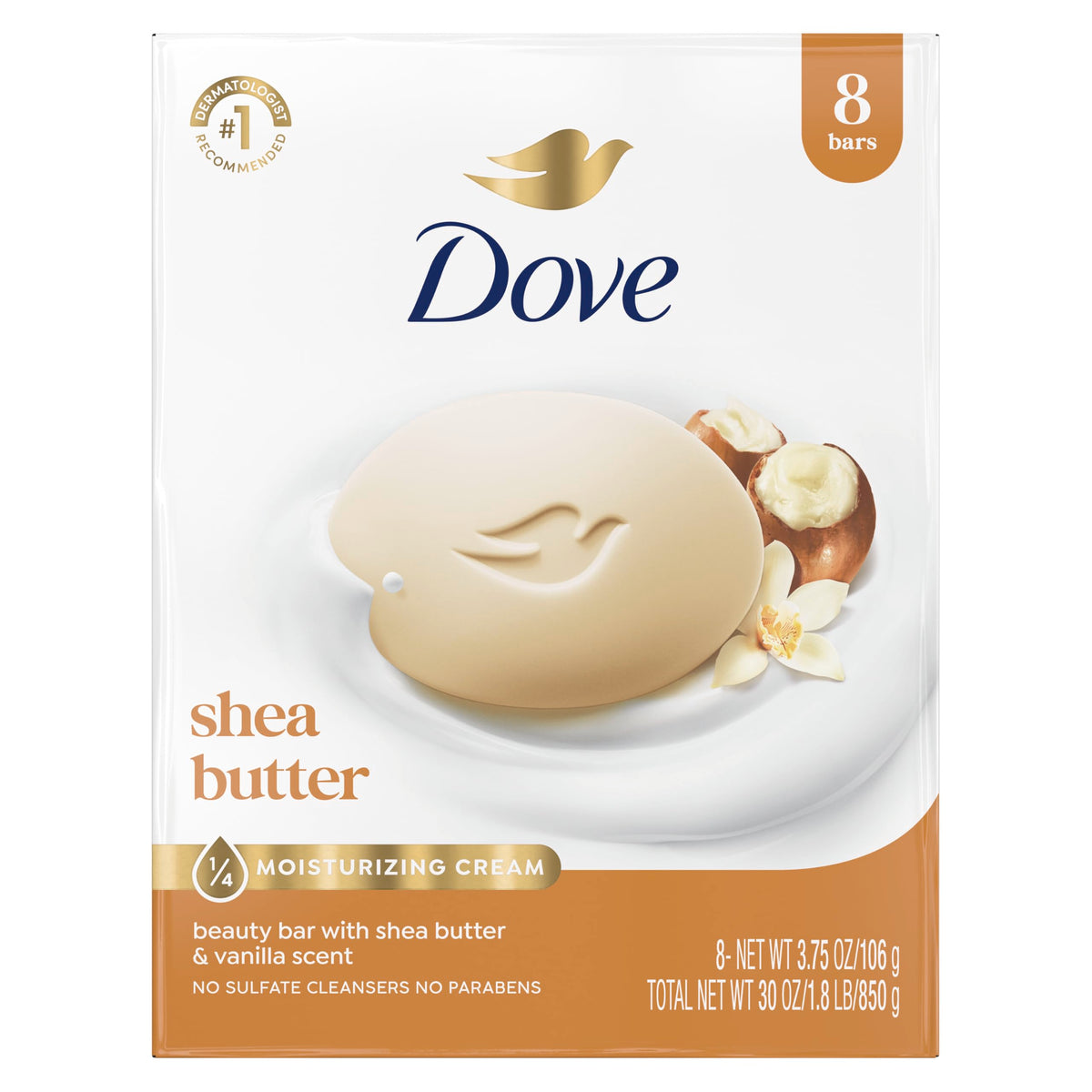 Dove Beauty Bar Soap Shea Butter 4 Count 3.75 oz