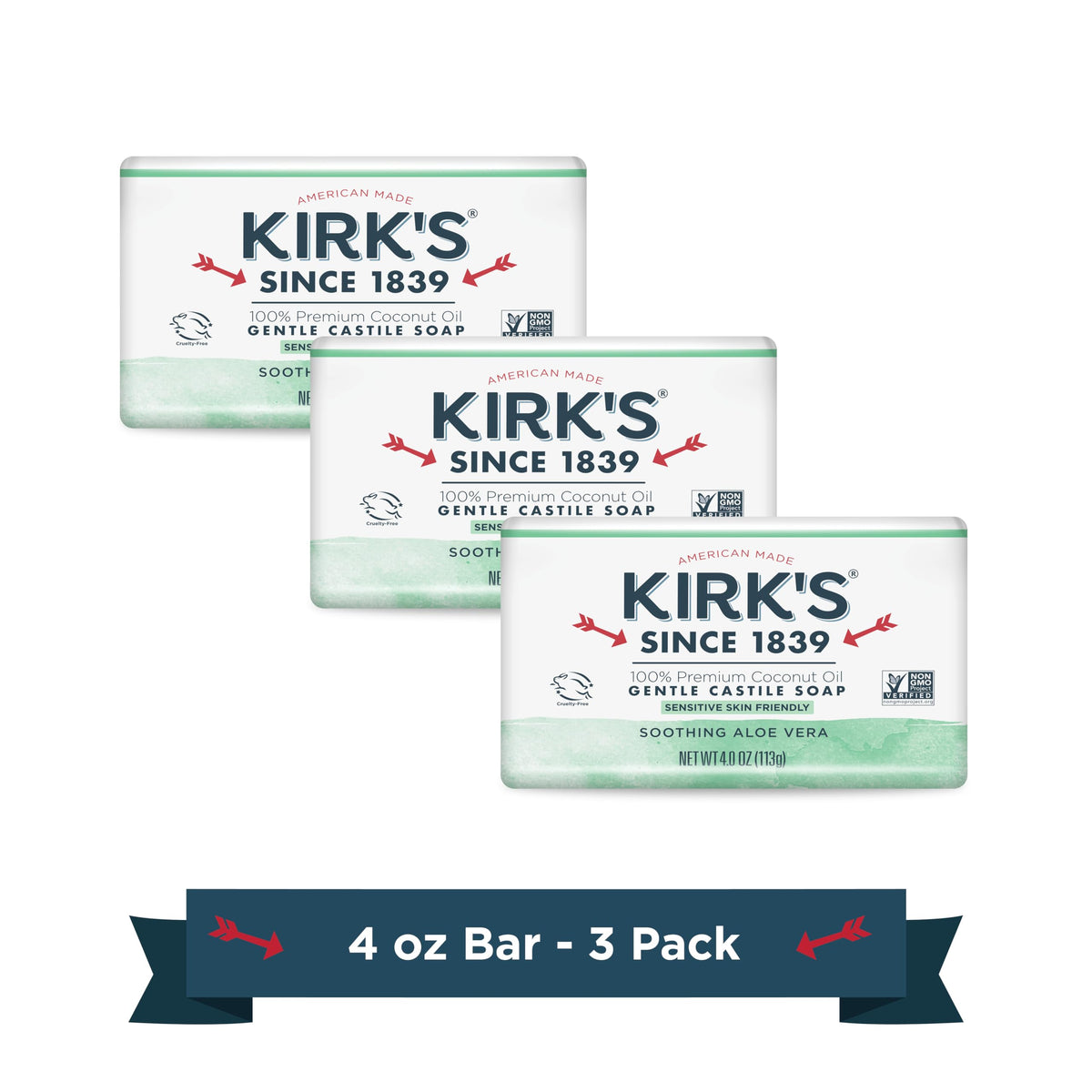 Kirk's Castile Bar Soap for Men, Women, & Children - Made with Premium Coconut Oil, Sensitive Skin Formula, Vegan, Non GMO, Original Fresh Scent, 4 oz. Bars, 24 Pack