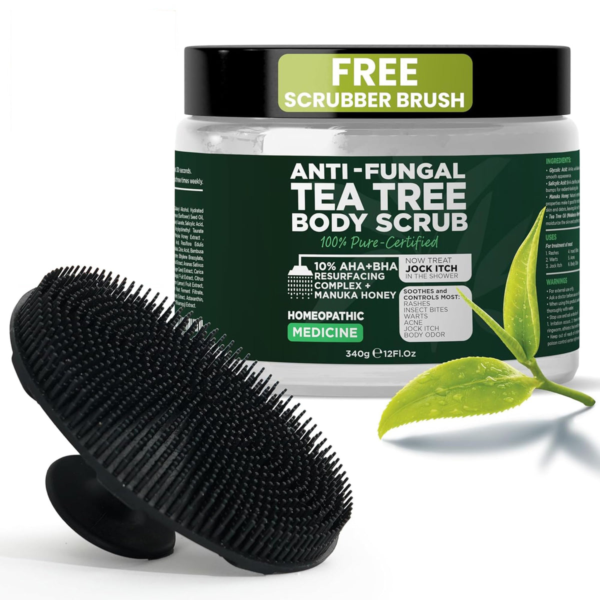 Antifungal Body Scrub with Tea Tree Oil Soothes Itchy Skin & Rashes