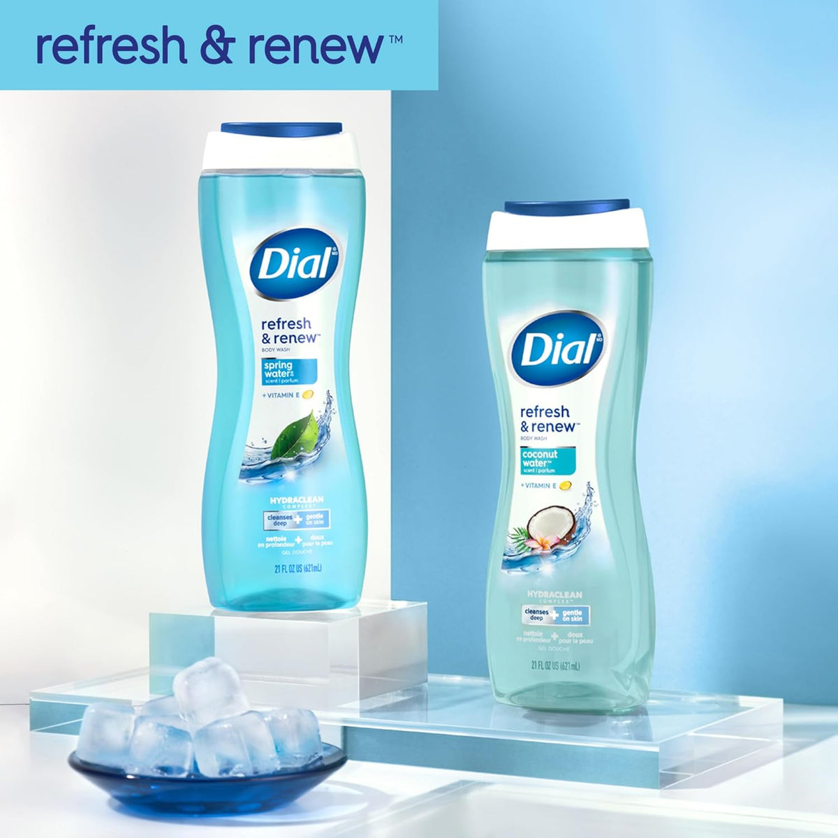 Dial Body Wash, Refresh & Renew Spring Water, 23 Fl Oz (Pack of 3), Hydraclean Complex & Vitamin E, Gentle, Leaves Skin Feeling Nourished, Dermatologist-Tested, No Parabens & Sulfates